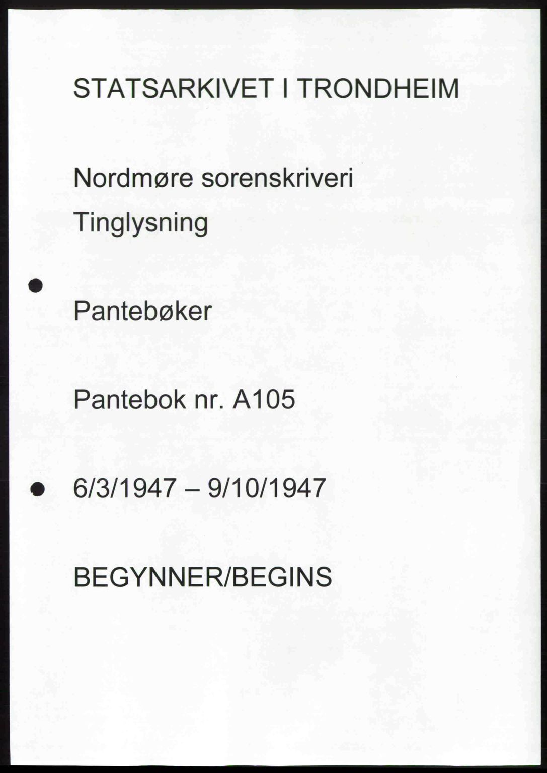 Nordmøre sorenskriveri, AV/SAT-A-4132/1/2/2Ca: Mortgage book no. A105, 1947-1947