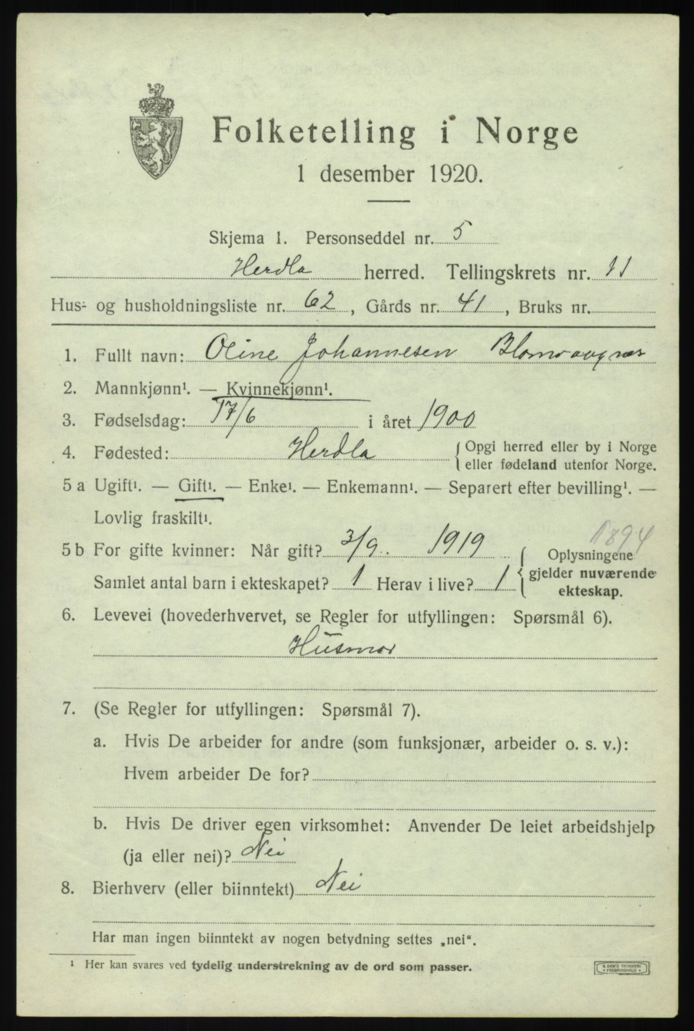 SAB, 1920 census for Herdla, 1920, p. 8331