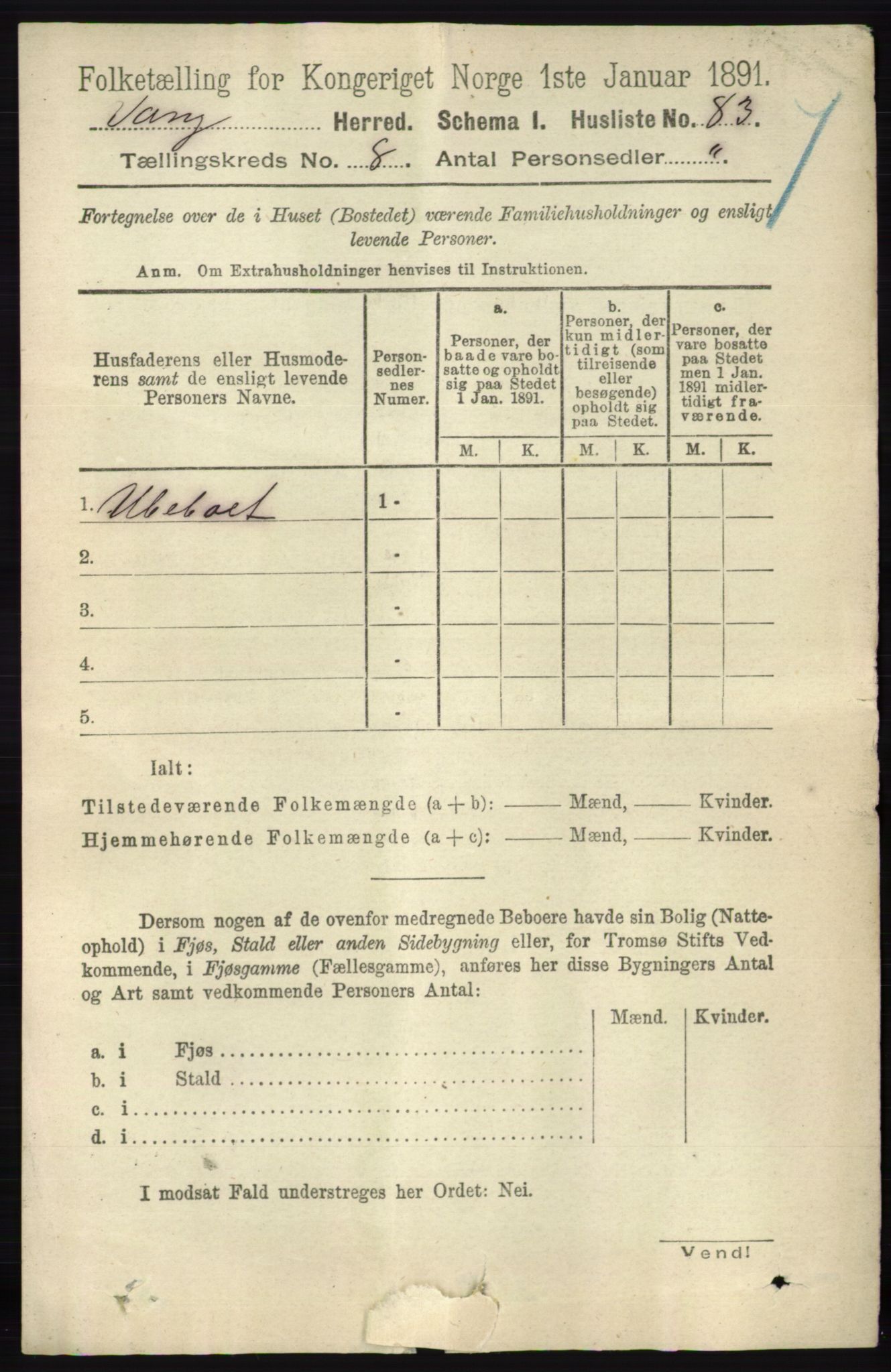 RA, 1891 census for 0414 Vang, 1891, p. 5616