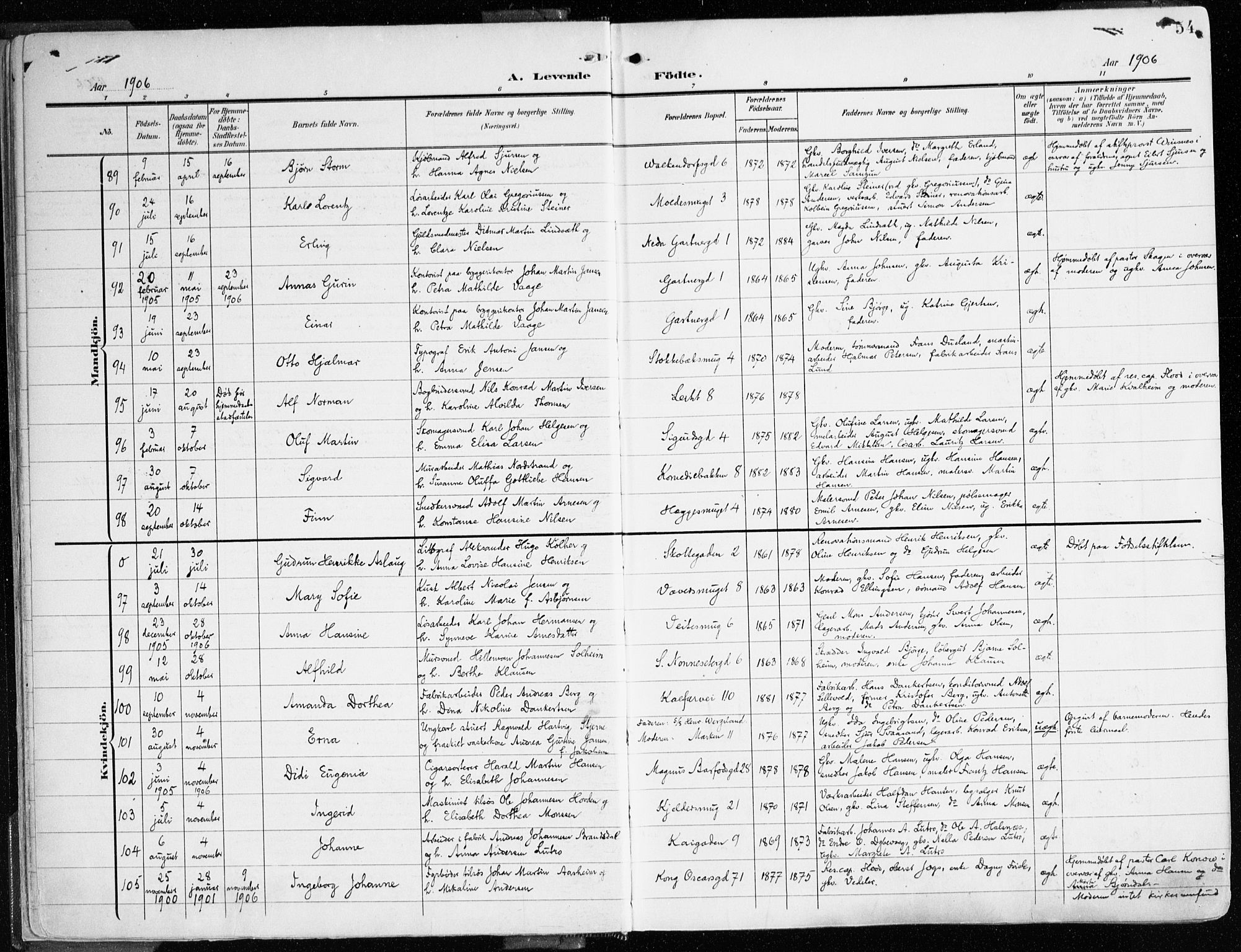 Domkirken sokneprestembete, SAB/A-74801/H/Haa/L0025: Parish register (official) no. B 8, 1903-1925, p. 54