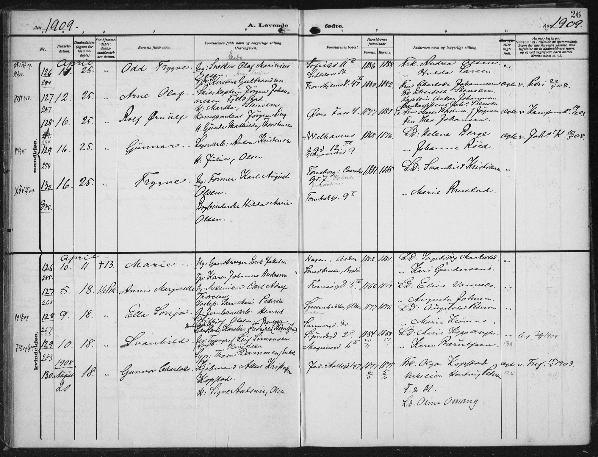 Rikshospitalet prestekontor Kirkebøker, AV/SAO-A-10309b/F/L0014: Parish register (official) no. 14, 1909-1912, p. 26