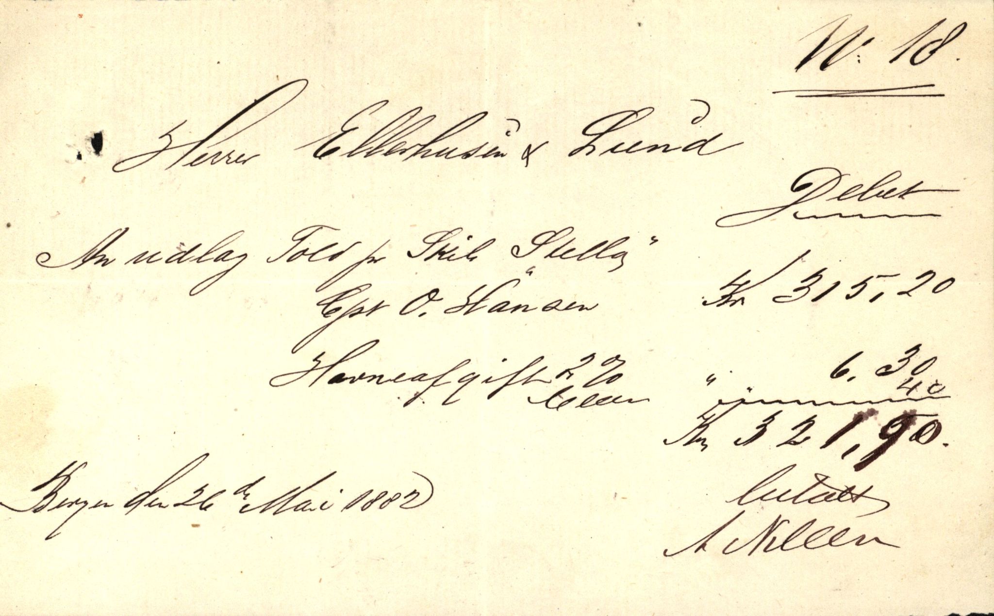 Pa 63 - Østlandske skibsassuranceforening, VEMU/A-1079/G/Ga/L0015/0003: Havaridokumenter / Egerøen, 1882