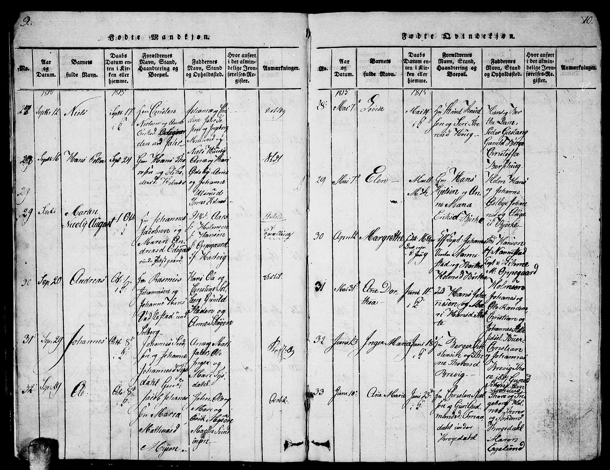 Enebakk prestekontor Kirkebøker, AV/SAO-A-10171c/G/Ga/L0001: Parish register (copy) no. I 1, 1815-1833, p. 9-10