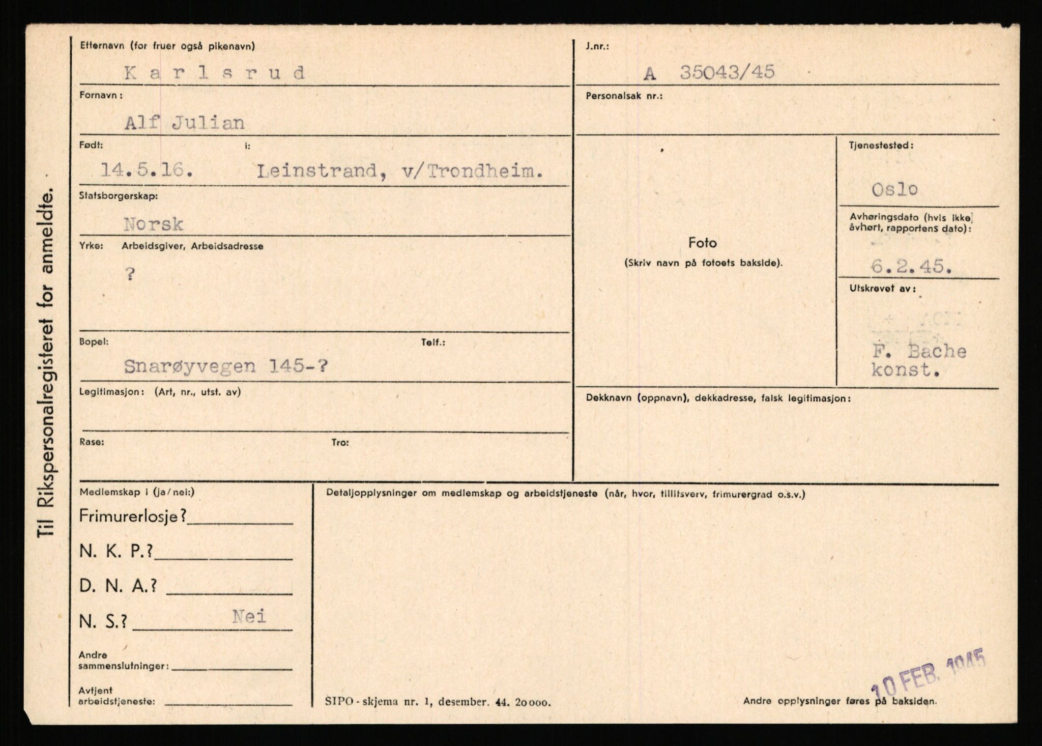 Statspolitiet - Hovedkontoret / Osloavdelingen, AV/RA-S-1329/C/Ca/L0008: Johan(nes)sen - Knoph, 1943-1945, p. 3790