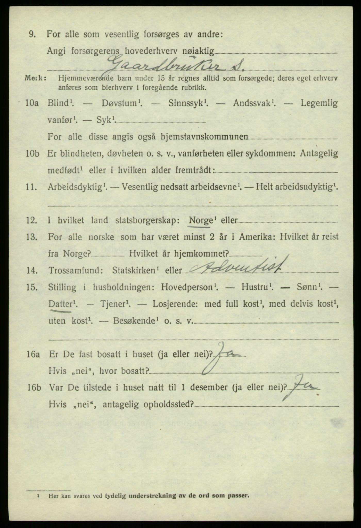 SAB, 1920 census for Hamre, 1920, p. 3458