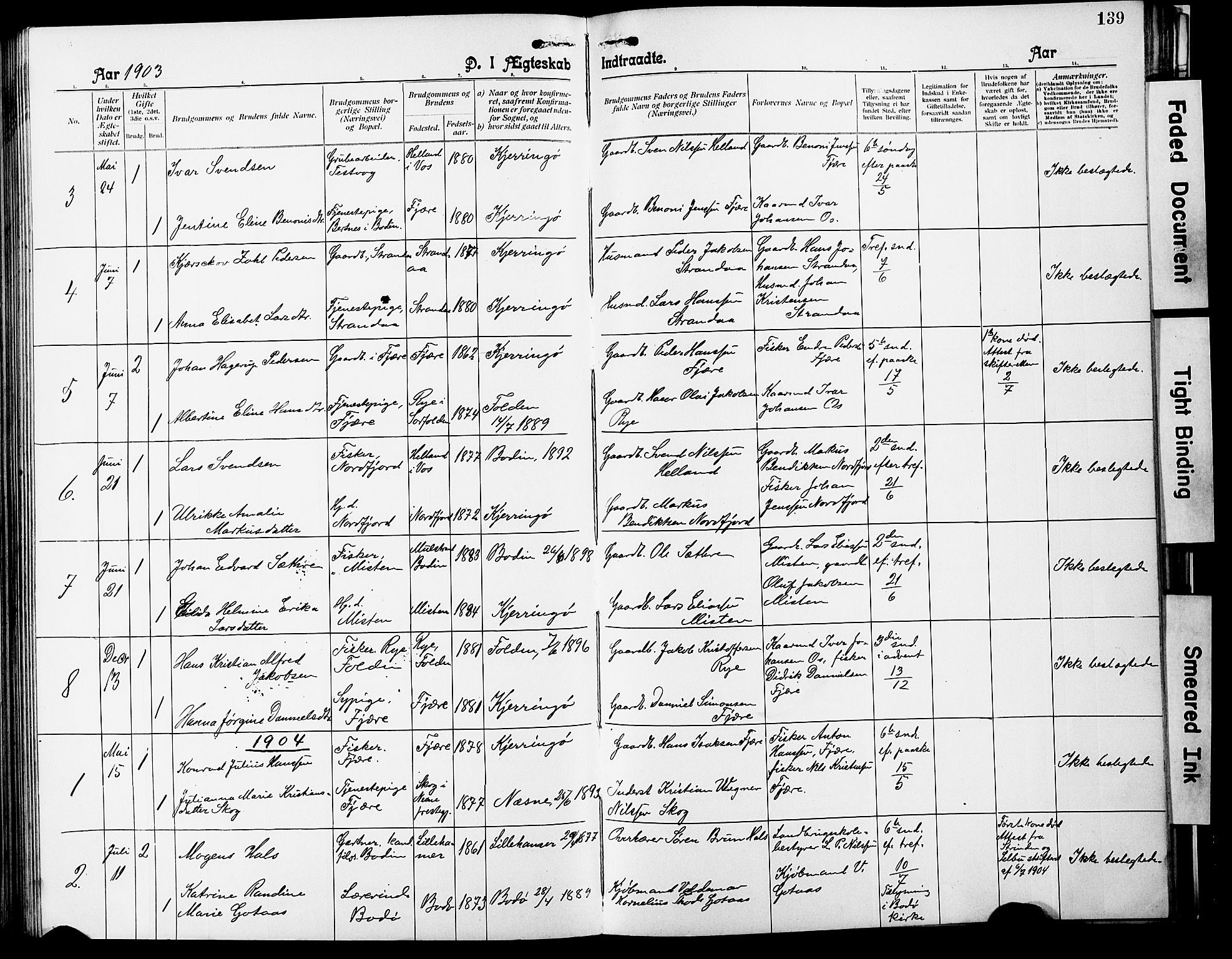 Ministerialprotokoller, klokkerbøker og fødselsregistre - Nordland, SAT/A-1459/803/L0077: Parish register (copy) no. 803C04, 1897-1930, p. 139