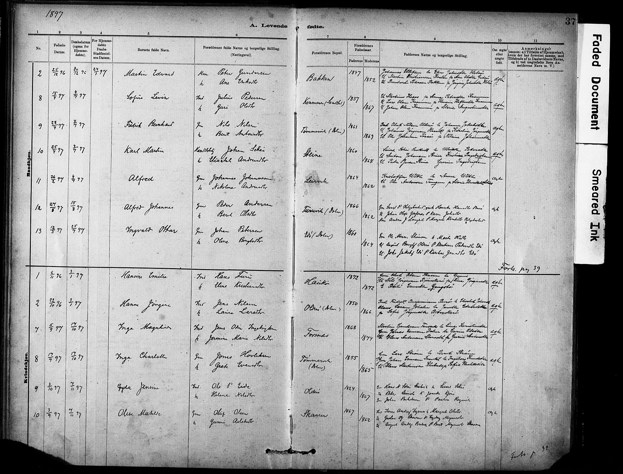 Ministerialprotokoller, klokkerbøker og fødselsregistre - Sør-Trøndelag, AV/SAT-A-1456/635/L0551: Parish register (official) no. 635A01, 1882-1899, p. 37