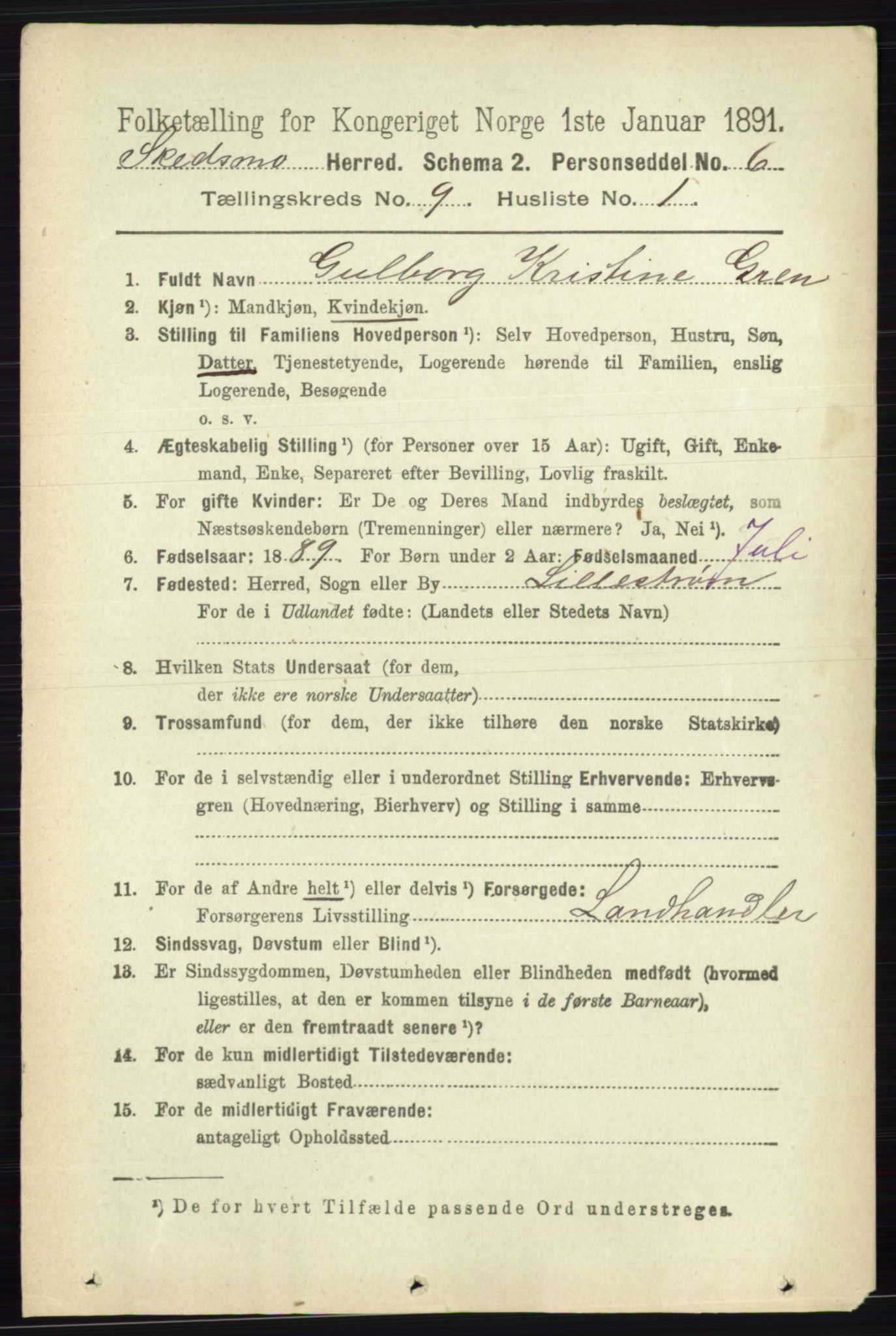 RA, 1891 census for 0231 Skedsmo, 1891, p. 5101