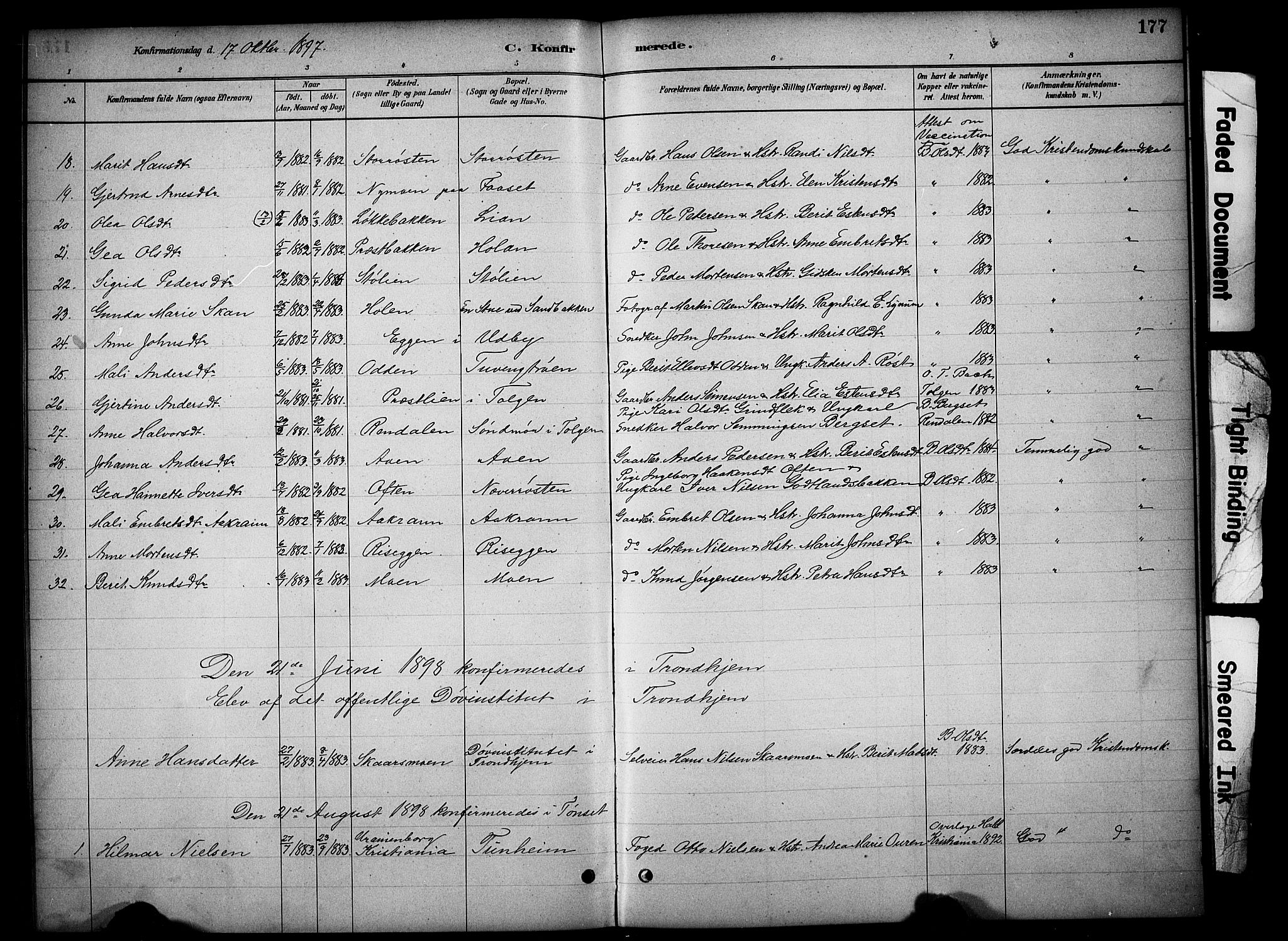 Tynset prestekontor, SAH/PREST-058/H/Ha/Hab/L0006: Parish register (copy) no. 6, 1880-1899, p. 177