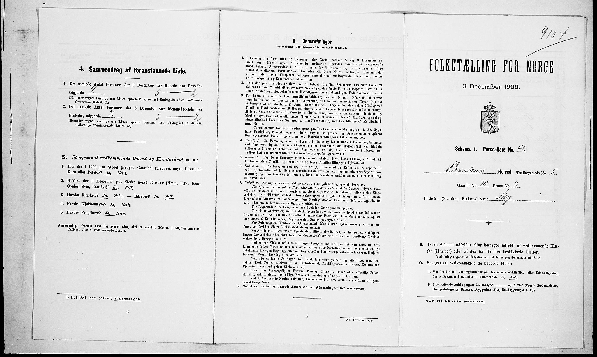 RA, 1900 census for Brunlanes, 1900, p. 831