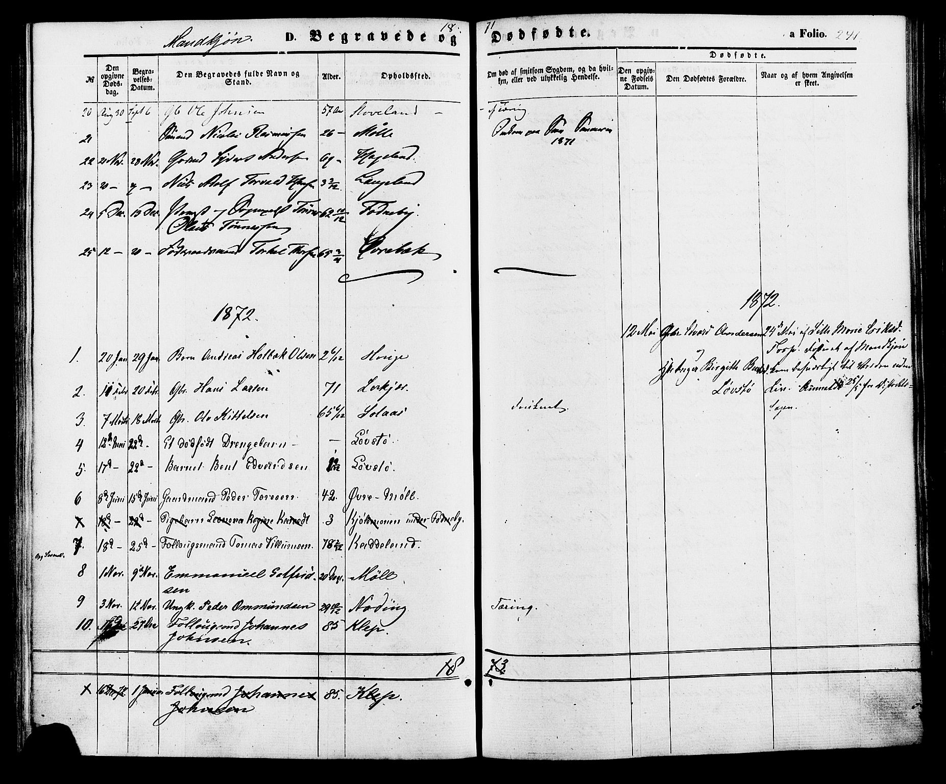 Holum sokneprestkontor, AV/SAK-1111-0022/F/Fa/Faa/L0006: Parish register (official) no. A 6, 1865-1883, p. 241