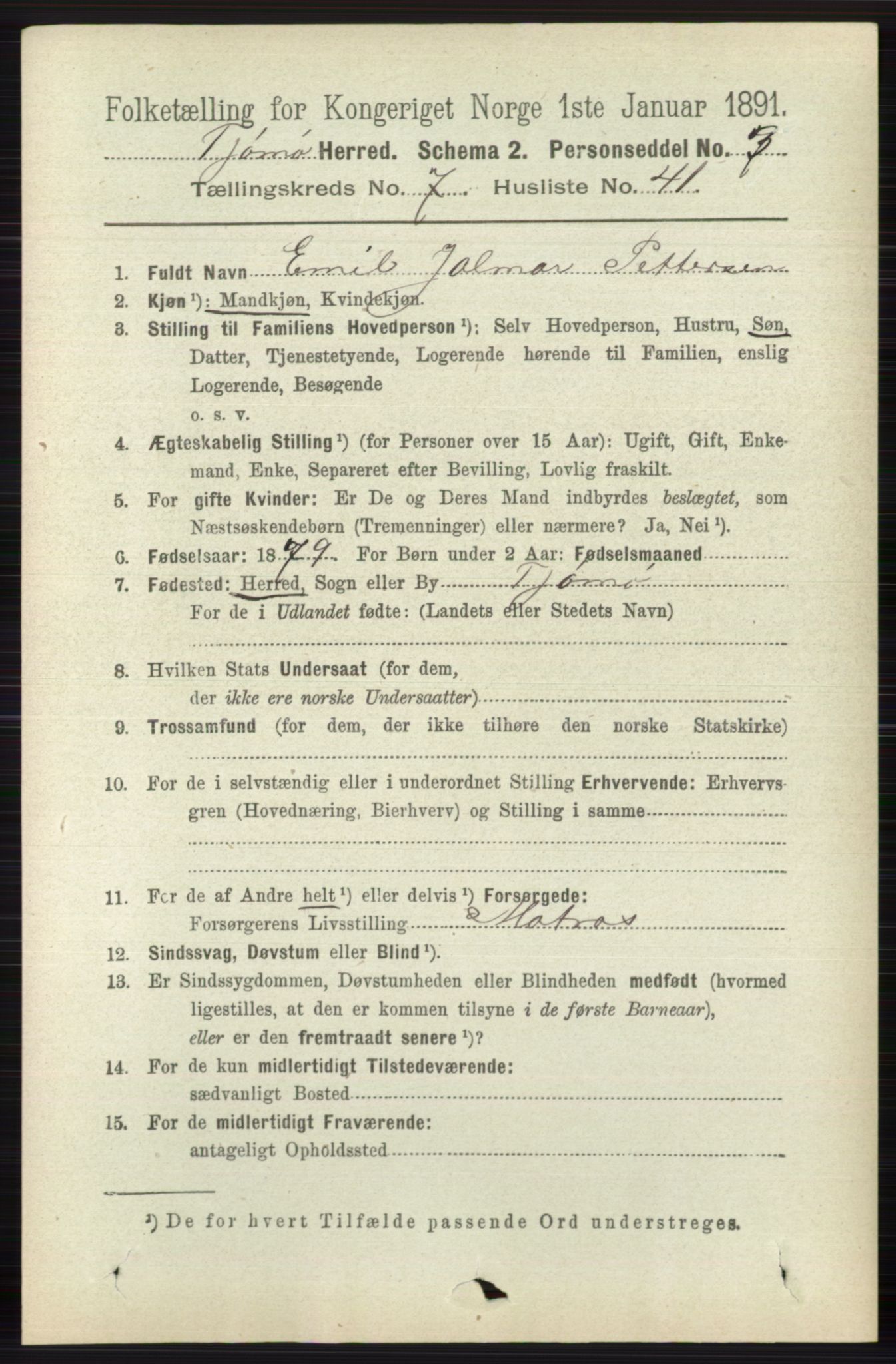RA, 1891 census for 0723 Tjøme, 1891, p. 2695