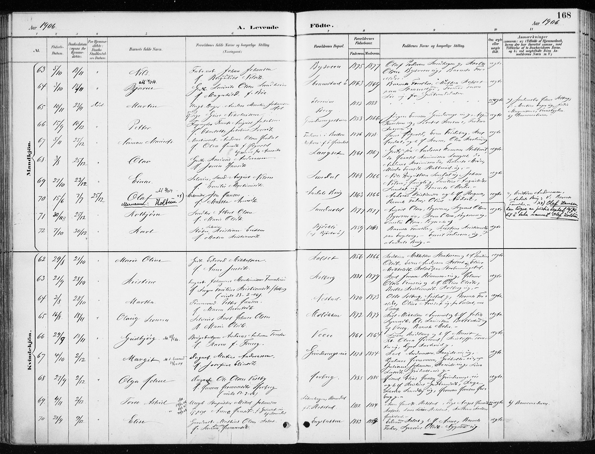 Løten prestekontor, AV/SAH-PREST-022/K/Ka/L0010: Parish register (official) no. 10, 1892-1907, p. 168