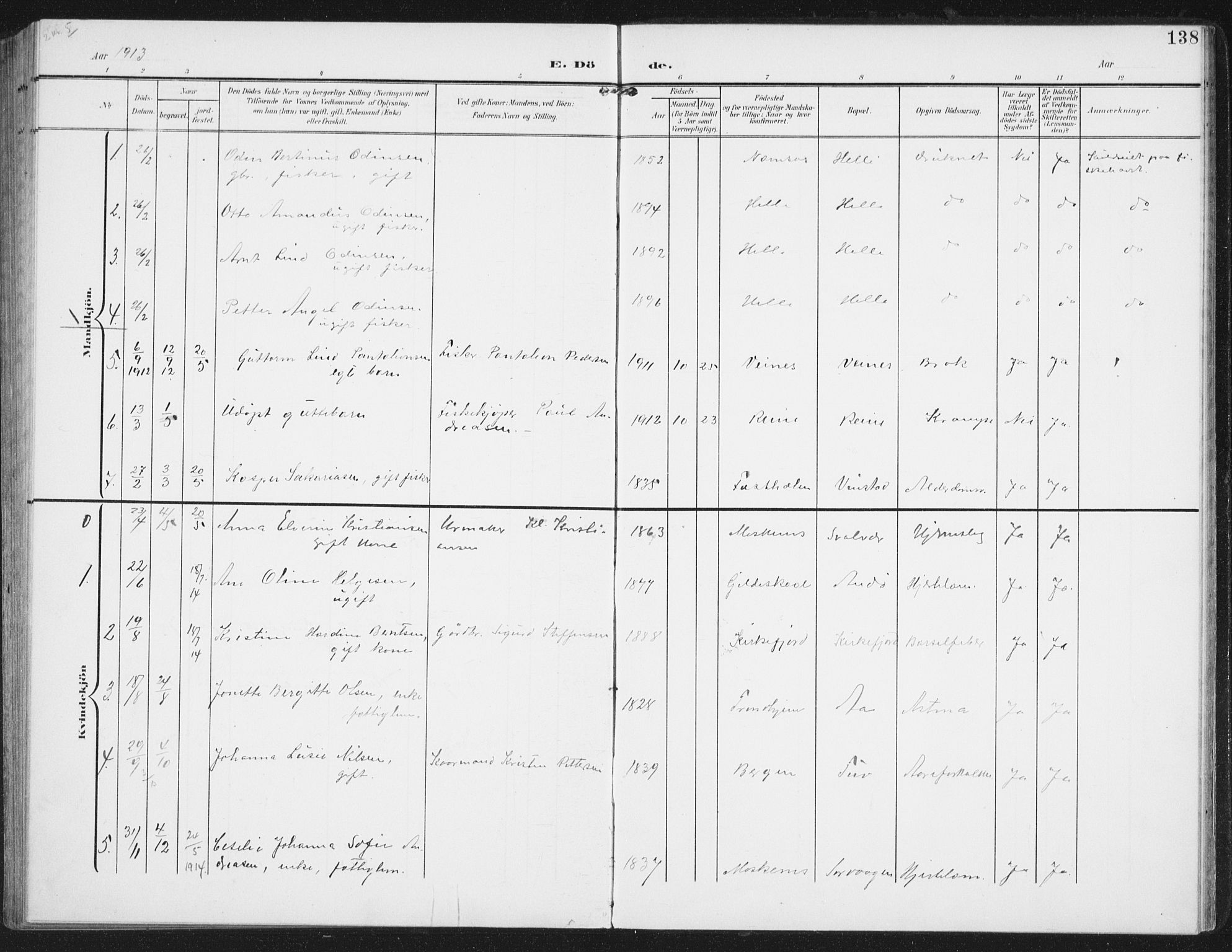 Ministerialprotokoller, klokkerbøker og fødselsregistre - Nordland, SAT/A-1459/886/L1221: Parish register (official) no. 886A03, 1903-1913, p. 138