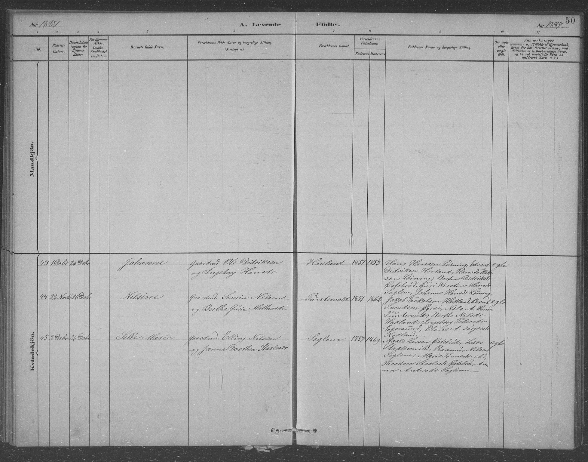 Eigersund sokneprestkontor, AV/SAST-A-101807/S09/L0007: Parish register (copy) no. B 7, 1882-1892, p. 50