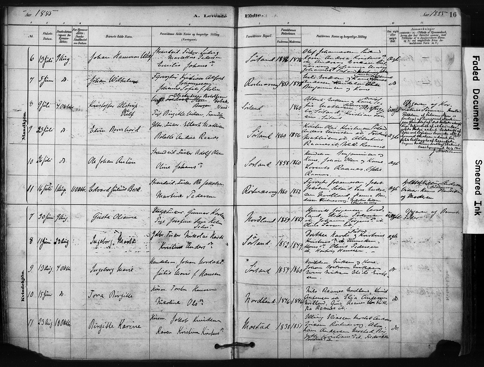 Ministerialprotokoller, klokkerbøker og fødselsregistre - Nordland, AV/SAT-A-1459/807/L0122: Parish register (official) no. 807A05, 1880-1902, p. 16