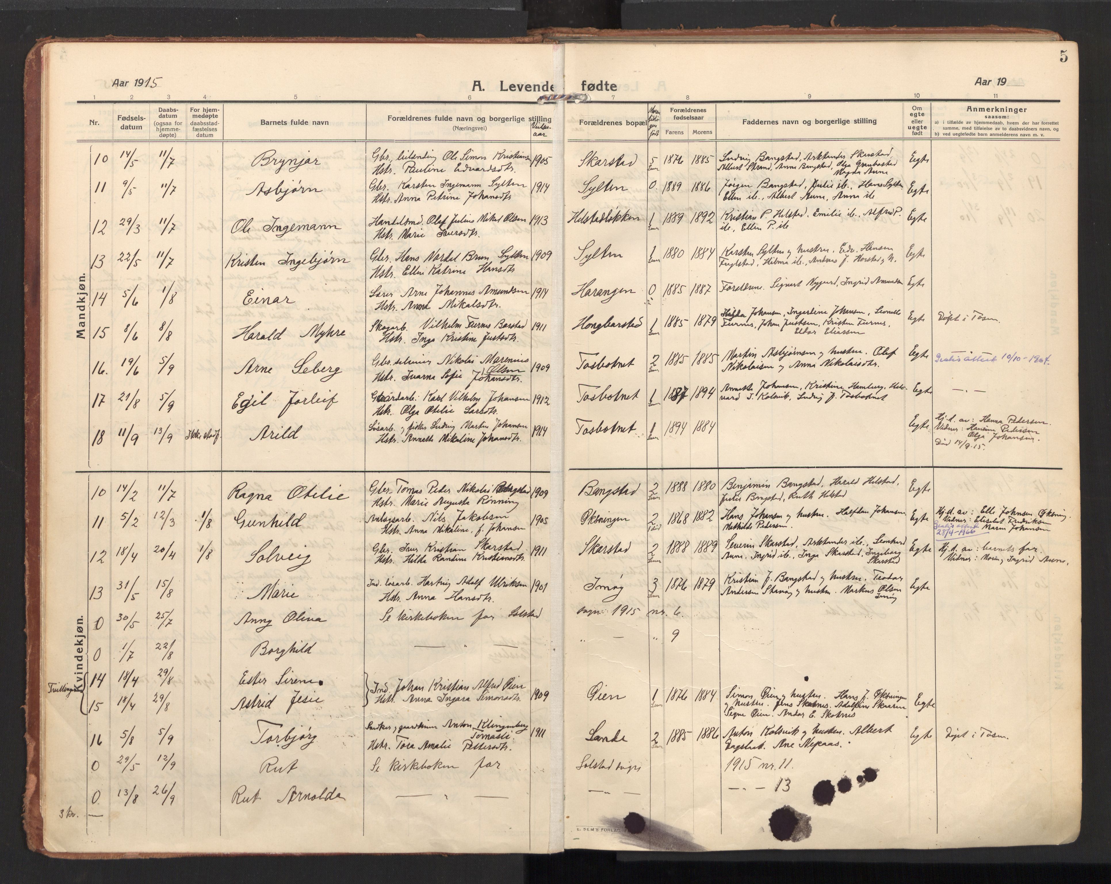Ministerialprotokoller, klokkerbøker og fødselsregistre - Nordland, SAT/A-1459/810/L0156: Parish register (official) no. 810A15, 1915-1930, p. 5