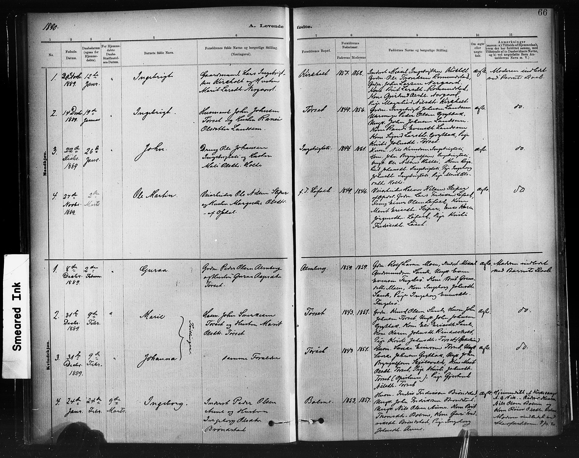 Ministerialprotokoller, klokkerbøker og fødselsregistre - Møre og Romsdal, AV/SAT-A-1454/598/L1069: Parish register (official) no. 598A03, 1882-1895, p. 66