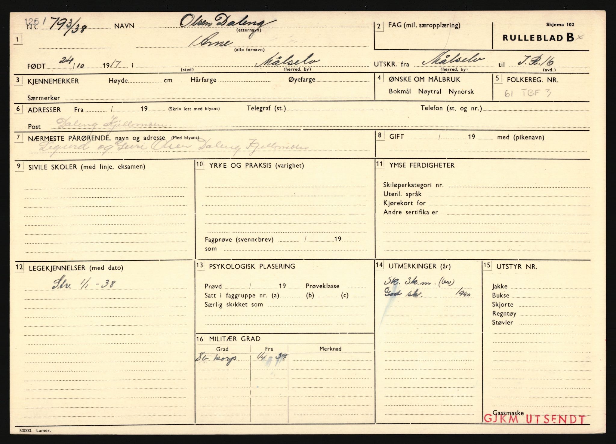 Forsvaret, Troms infanteriregiment nr. 16, AV/RA-RAFA-3146/P/Pa/L0022: Rulleblad for regimentets menige mannskaper, årsklasse 1938, 1938, p. 177