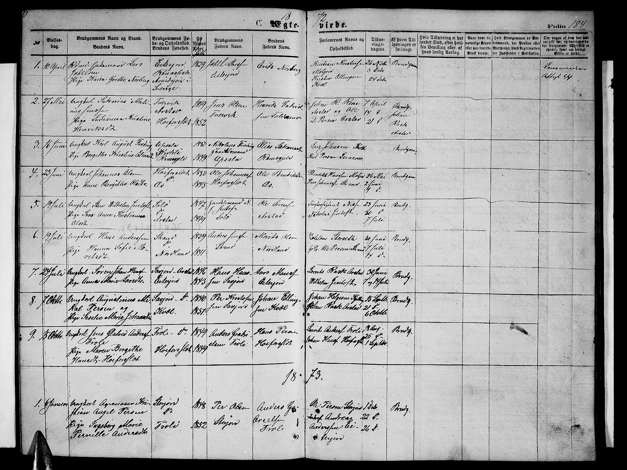 Ministerialprotokoller, klokkerbøker og fødselsregistre - Nordland, AV/SAT-A-1459/846/L0653: Parish register (copy) no. 846C03, 1872-1887, p. 184