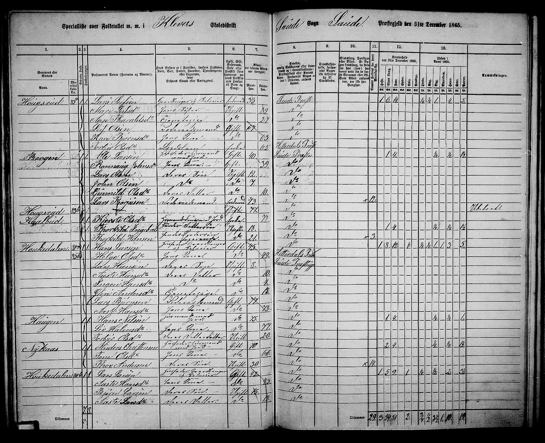 RA, 1865 census for Sauherad, 1865, p. 76