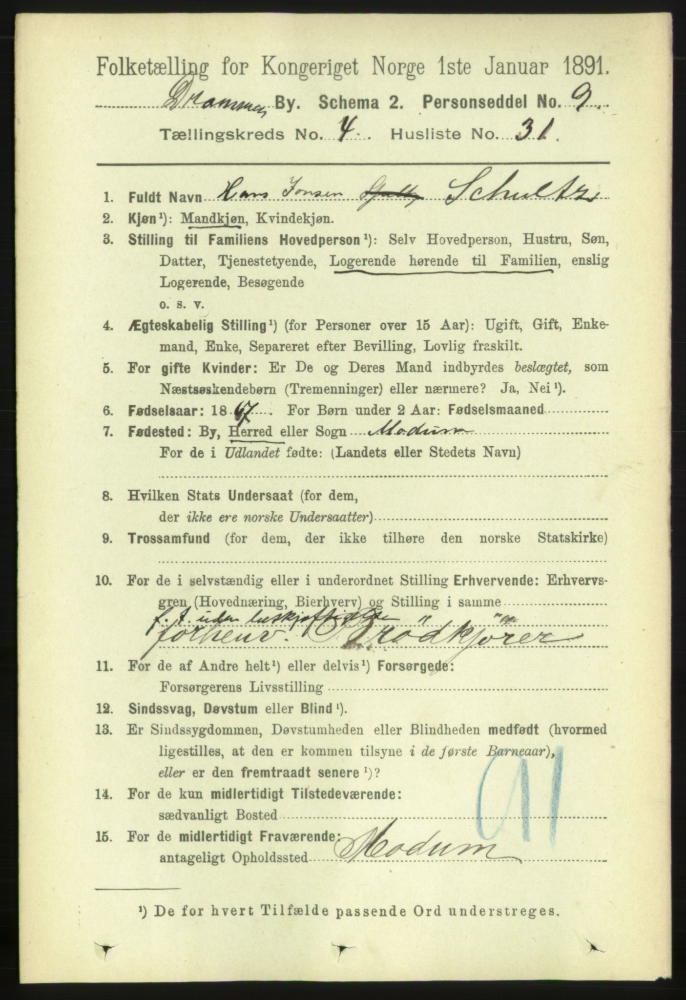 RA, 1891 census for 0602 Drammen, 1891, p. 5669