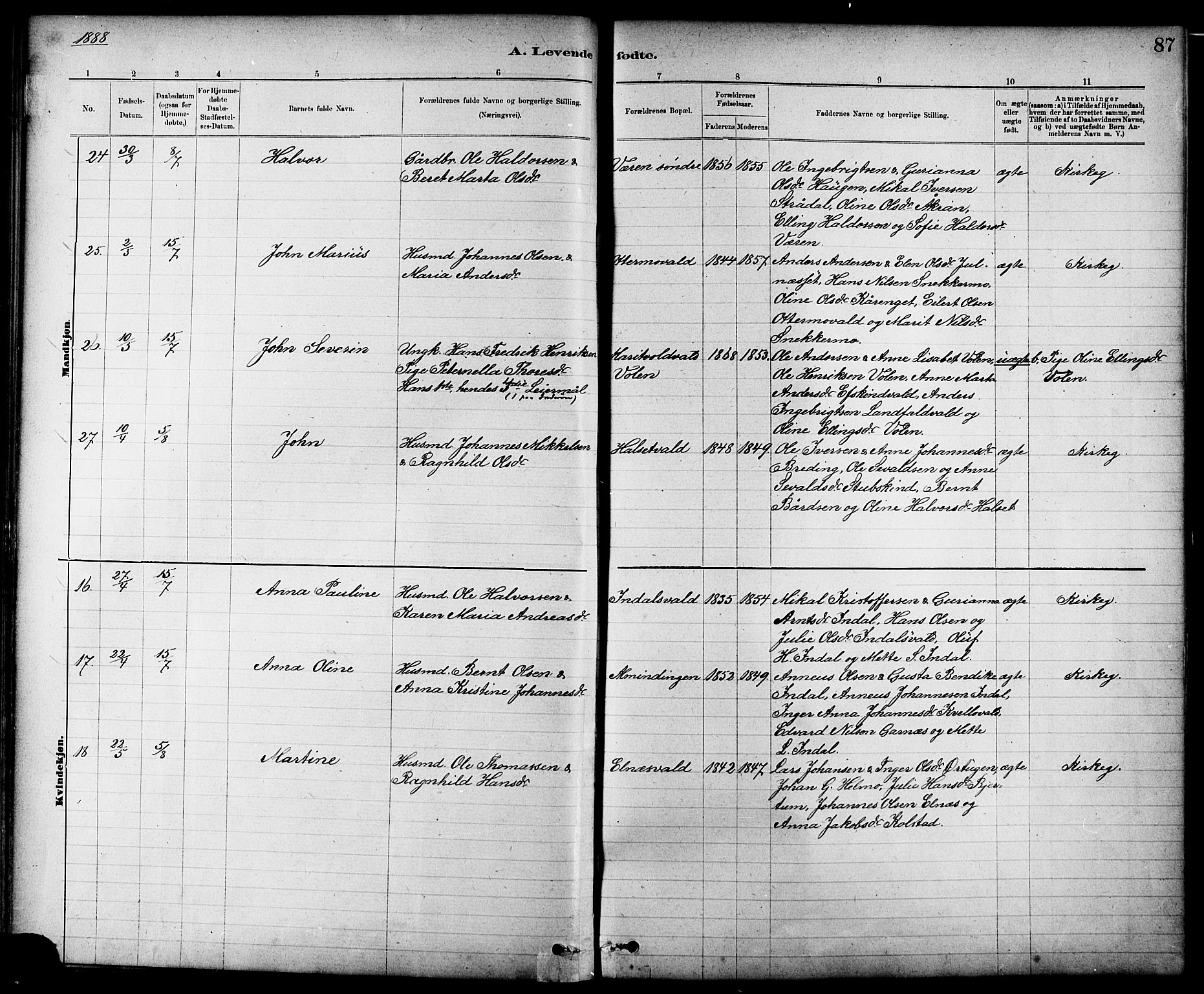 Ministerialprotokoller, klokkerbøker og fødselsregistre - Nord-Trøndelag, AV/SAT-A-1458/724/L0267: Parish register (copy) no. 724C03, 1879-1898, p. 87