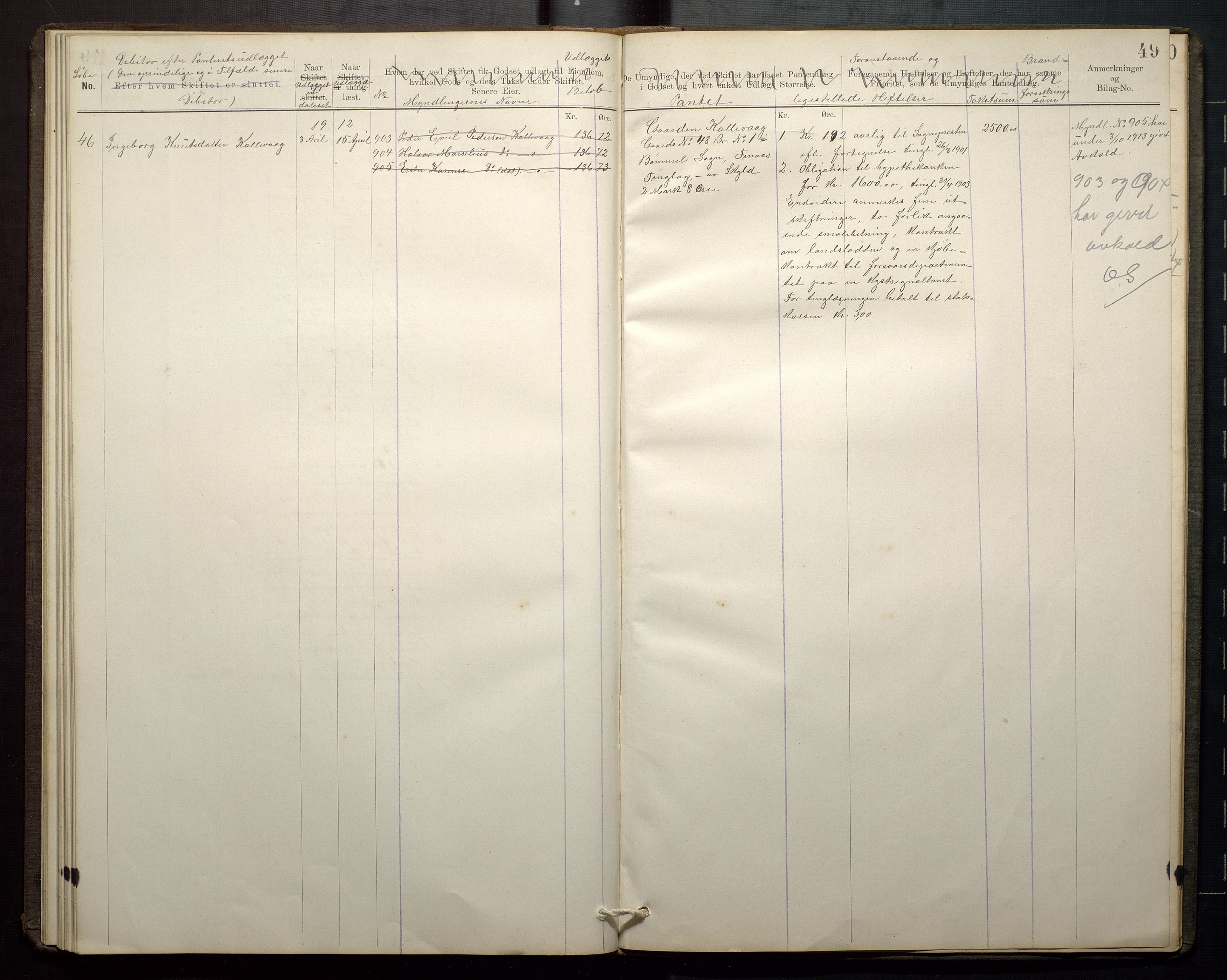 Finnaas kommune. Overformynderiet, IKAH/1218a-812/G/Ga/Gaa/L0001: Skifteutleggsprotokoll for Finnås overformynderi, 1877-1920, p. 49