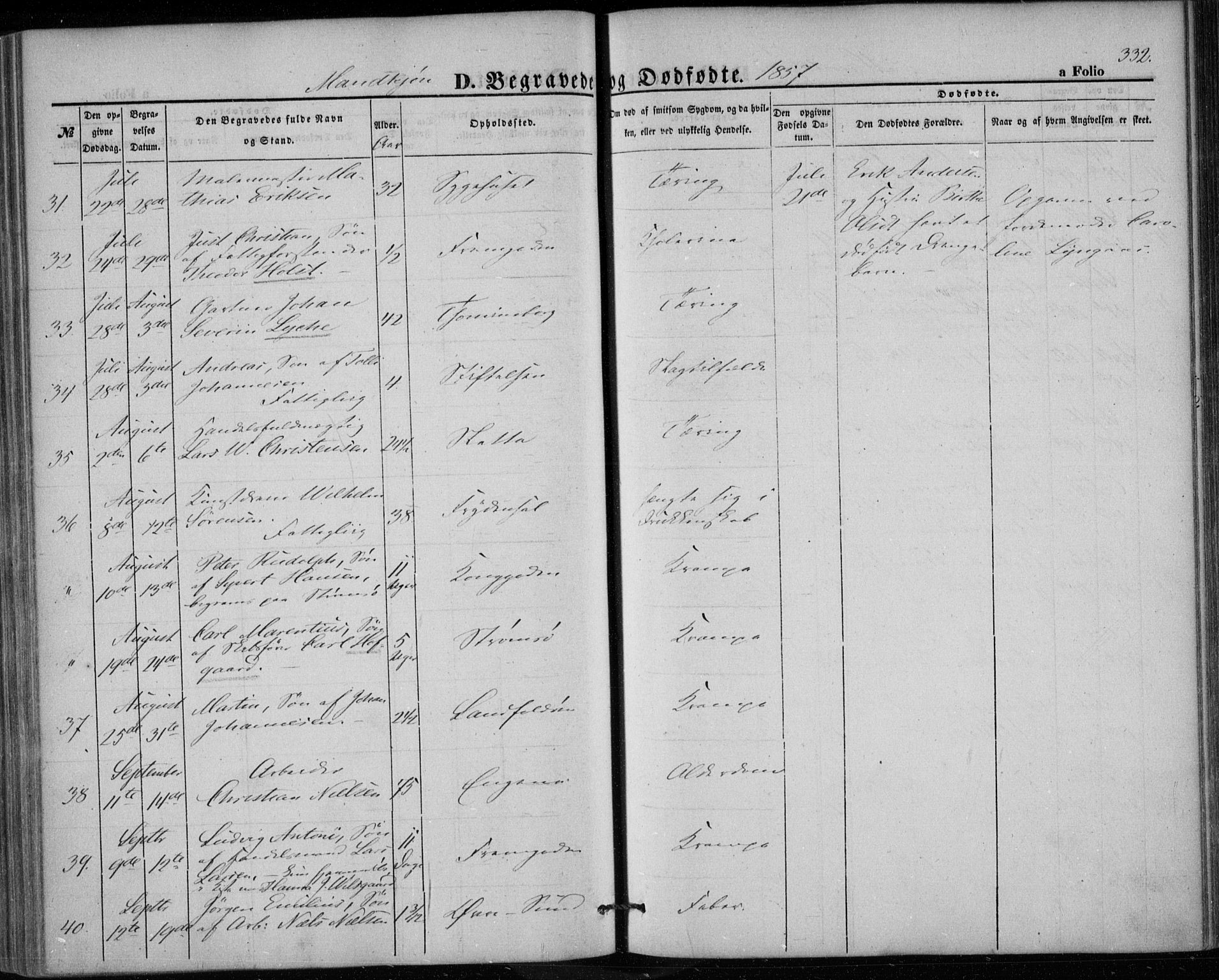 Bragernes kirkebøker, SAKO/A-6/F/Fb/L0002: Parish register (official) no. II 2, 1848-1859, p. 332