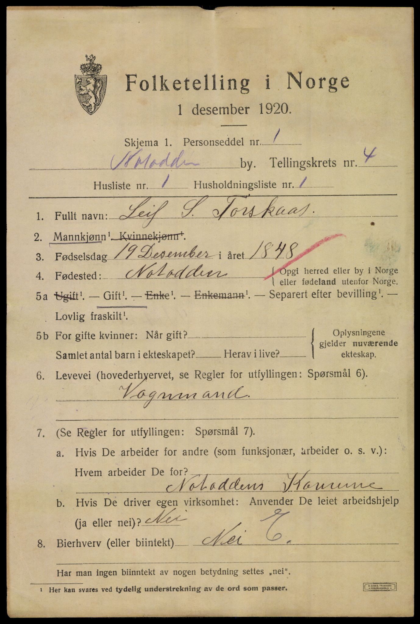 SAKO, 1920 census for Notodden, 1920, p. 9816