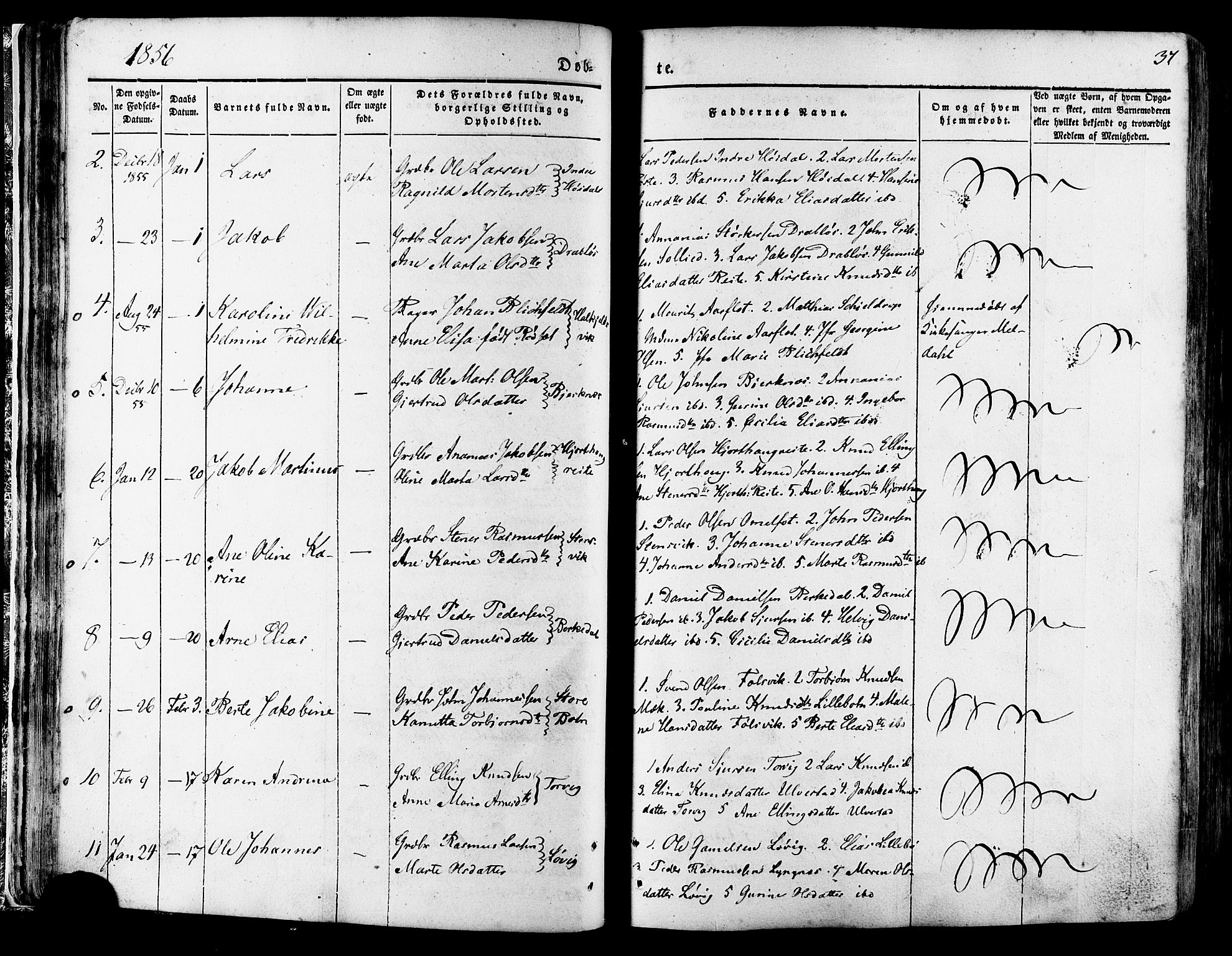 Ministerialprotokoller, klokkerbøker og fødselsregistre - Møre og Romsdal, SAT/A-1454/511/L0140: Parish register (official) no. 511A07, 1851-1878, p. 37