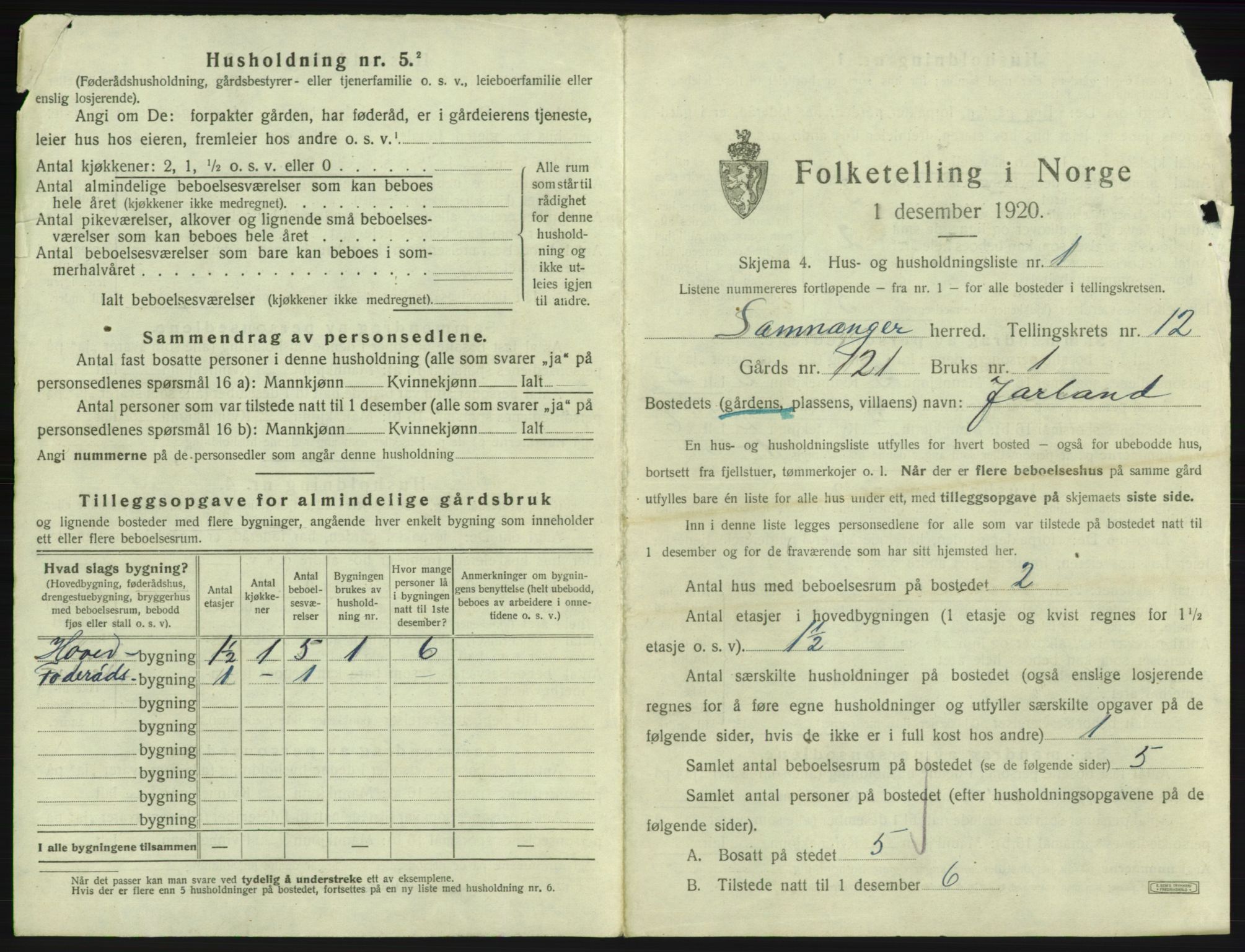 SAB, 1920 census for Samnanger, 1920, p. 611
