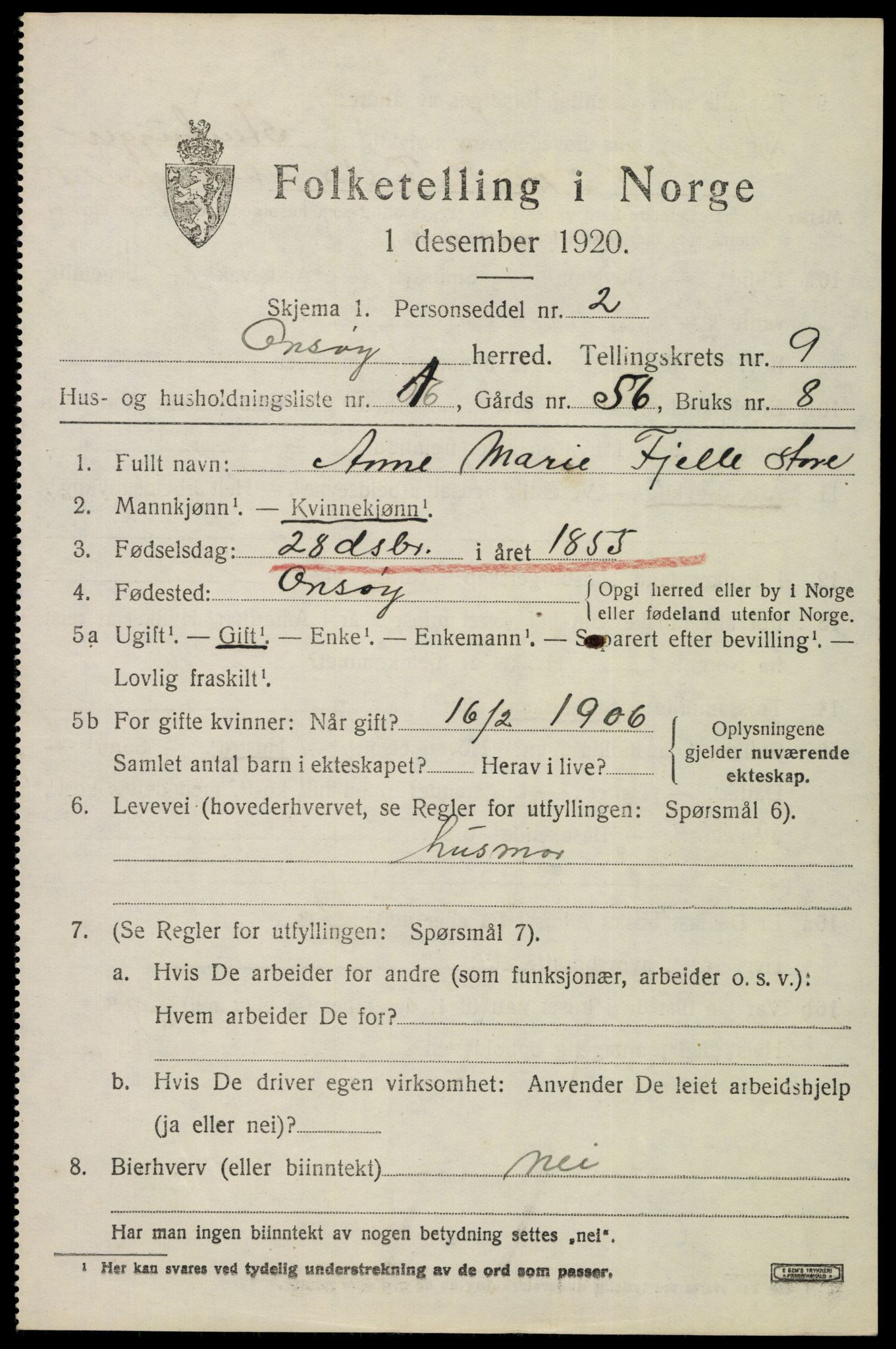 SAO, 1920 census for Onsøy, 1920, p. 12466