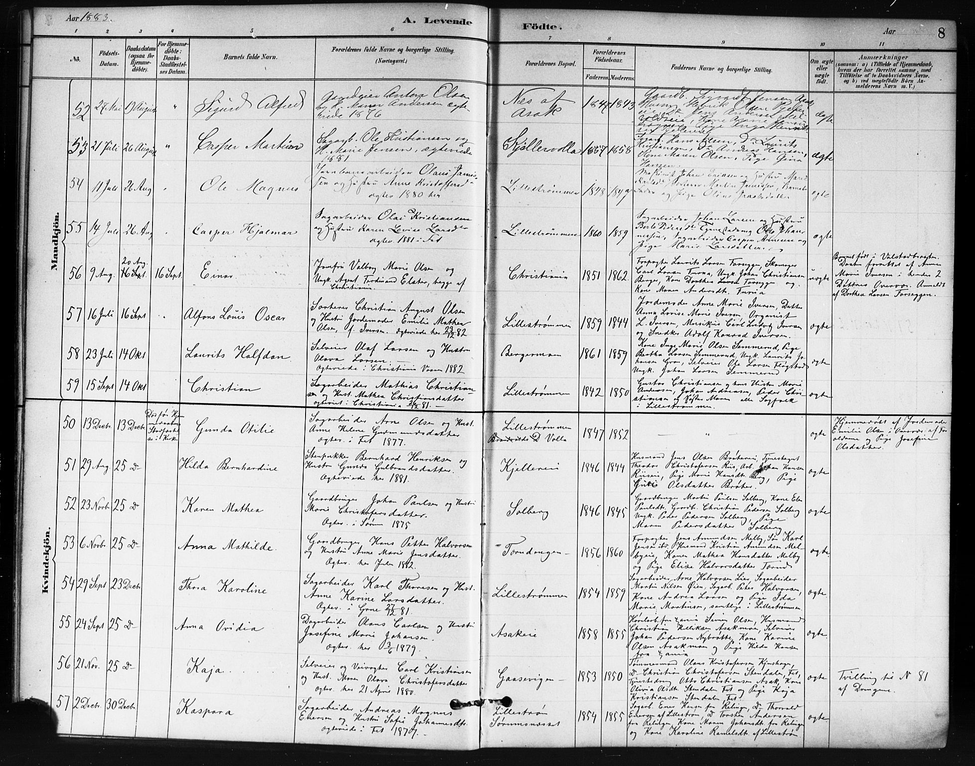 Skedsmo prestekontor Kirkebøker, SAO/A-10033a/G/Ga/L0004: Parish register (copy) no. I 4, 1883-1895, p. 8