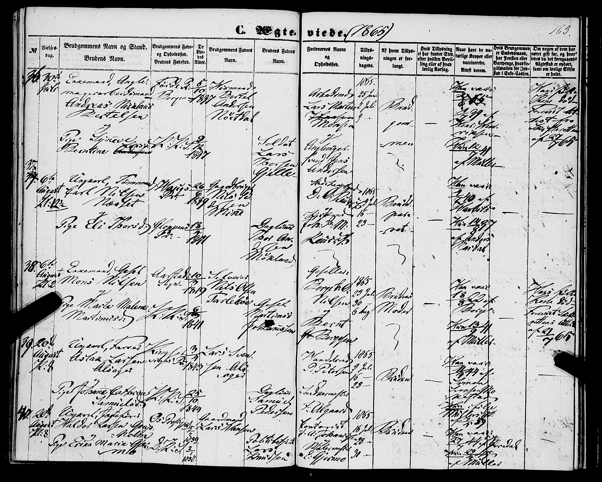Korskirken sokneprestembete, AV/SAB-A-76101/H/Haa/L0035: Parish register (official) no. D 2, 1852-1867, p. 163