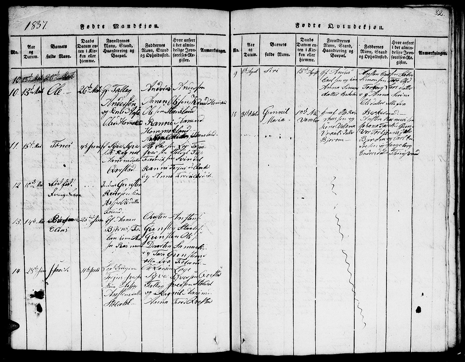 Hægebostad sokneprestkontor, AV/SAK-1111-0024/F/Fb/Fba/L0001: Parish register (copy) no. B 1, 1815-1844, p. 82