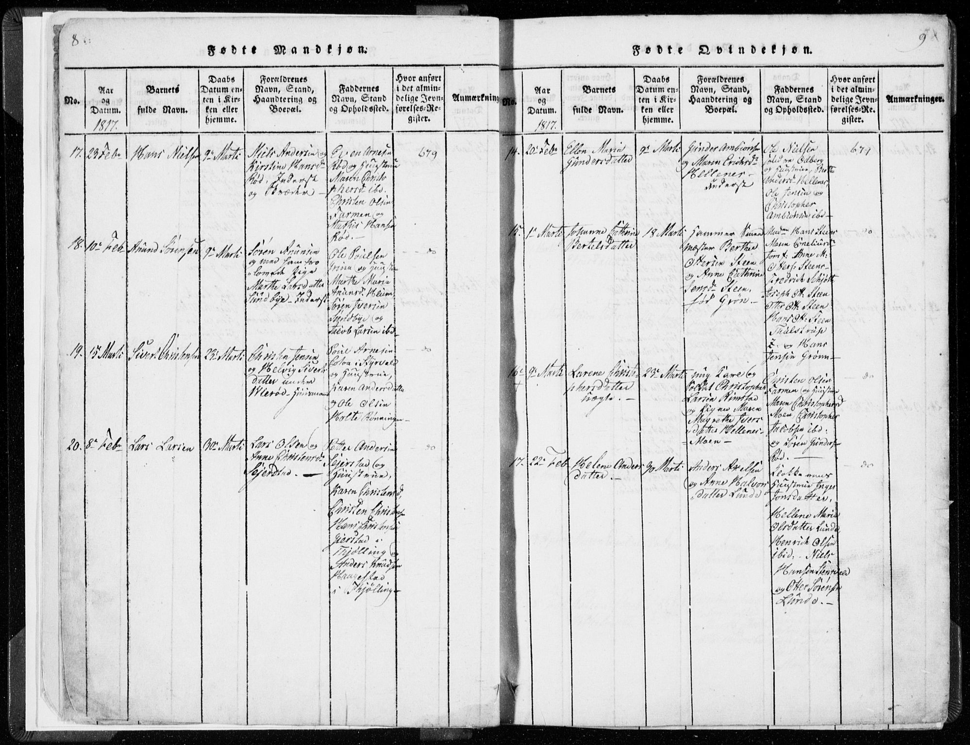 Hedrum kirkebøker, SAKO/A-344/F/Fa/L0004: Parish register (official) no. I 4, 1817-1835, p. 8-9
