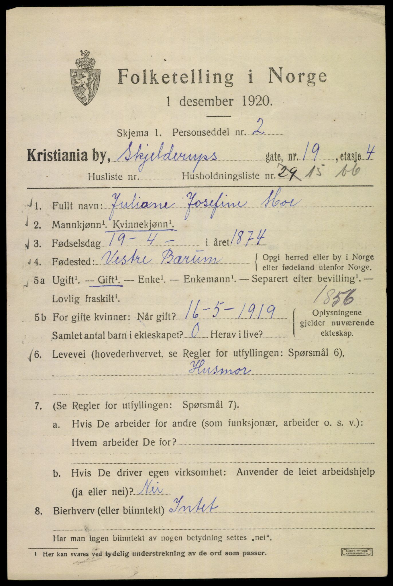 SAO, 1920 census for Kristiania, 1920, p. 514485