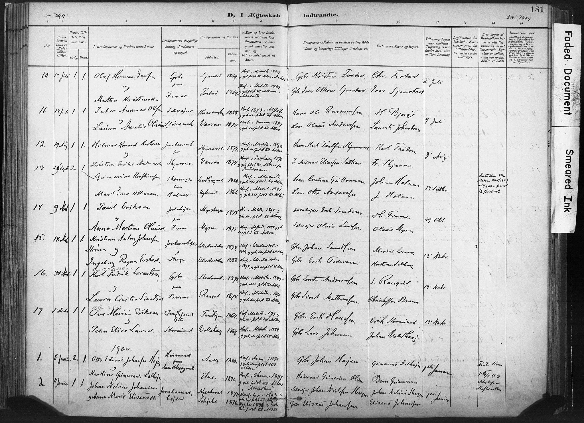 Ministerialprotokoller, klokkerbøker og fødselsregistre - Nord-Trøndelag, AV/SAT-A-1458/717/L0162: Parish register (official) no. 717A12, 1898-1923, p. 181