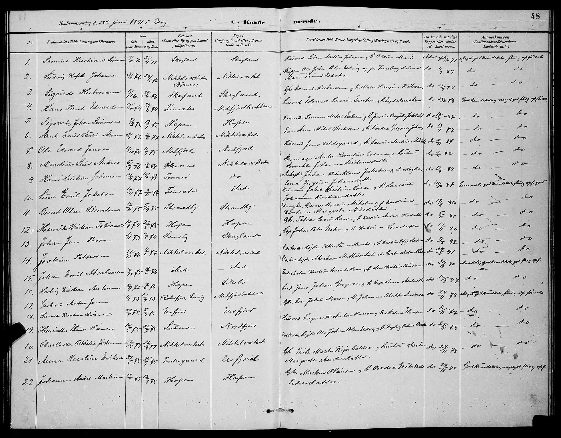 Berg sokneprestkontor, SATØ/S-1318/G/Ga/Gab/L0004klokker: Parish register (copy) no. 4, 1887-1897, p. 48
