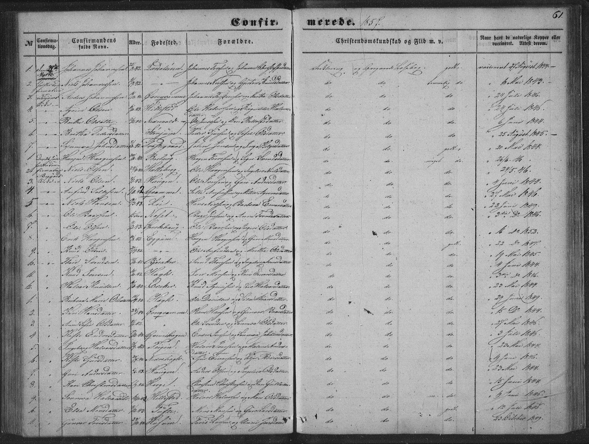 Lærdal sokneprestembete, SAB/A-81201: Parish register (official) no. A 13, 1847-1864, p. 61