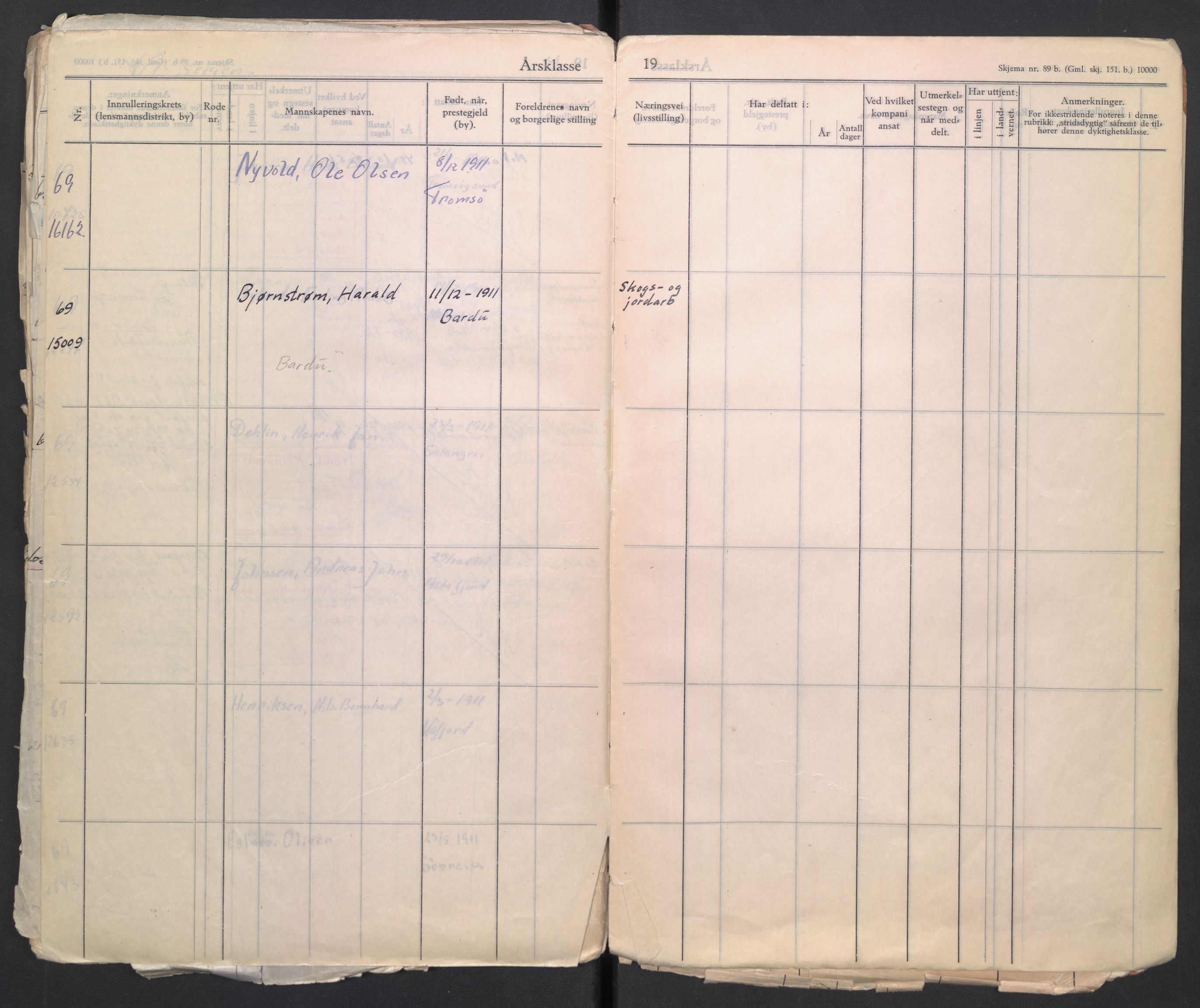 Forsvaret, Troms infanteriregiment nr. 16, AV/RA-RAFA-3146/P/Pa/L0006/0003: Ruller / Rulle for Lyngen bataljons menige mannskaper, årsklasse 1932, 1932