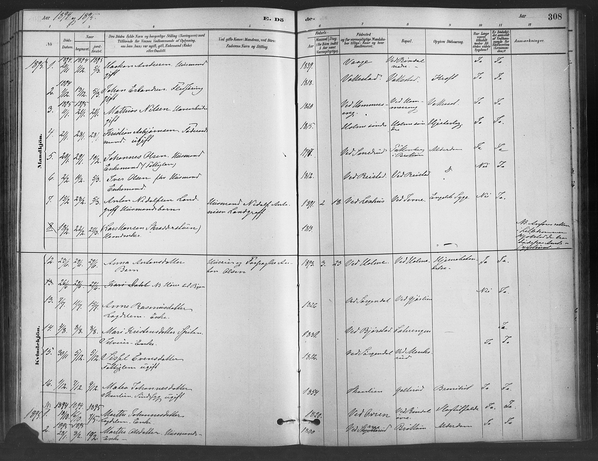 Fåberg prestekontor, SAH/PREST-086/H/Ha/Haa/L0009: Parish register (official) no. 9, 1879-1898, p. 308