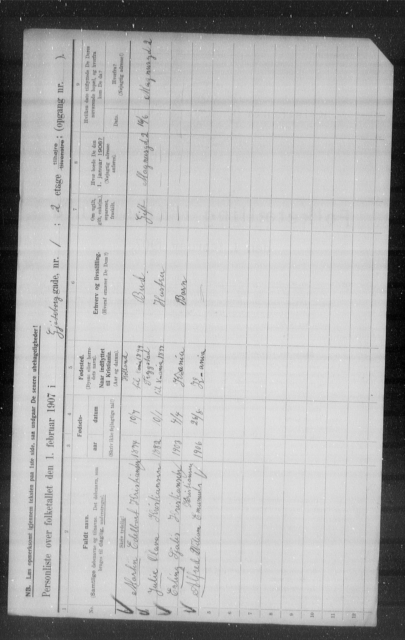 OBA, Municipal Census 1907 for Kristiania, 1907, p. 16760