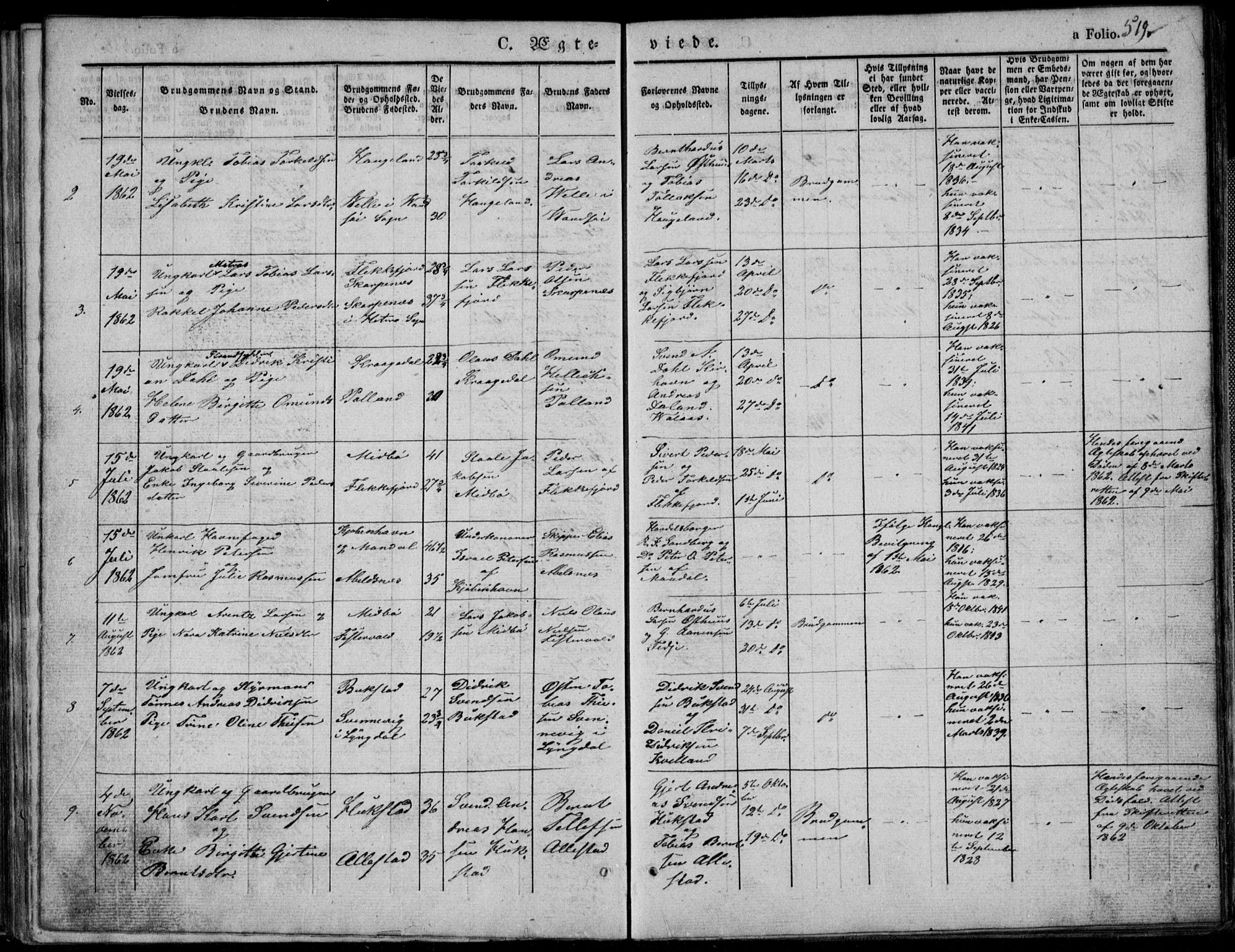 Flekkefjord sokneprestkontor, AV/SAK-1111-0012/F/Fb/Fbb/L0002: Parish register (copy) no. B 2b, 1831-1866, p. 519