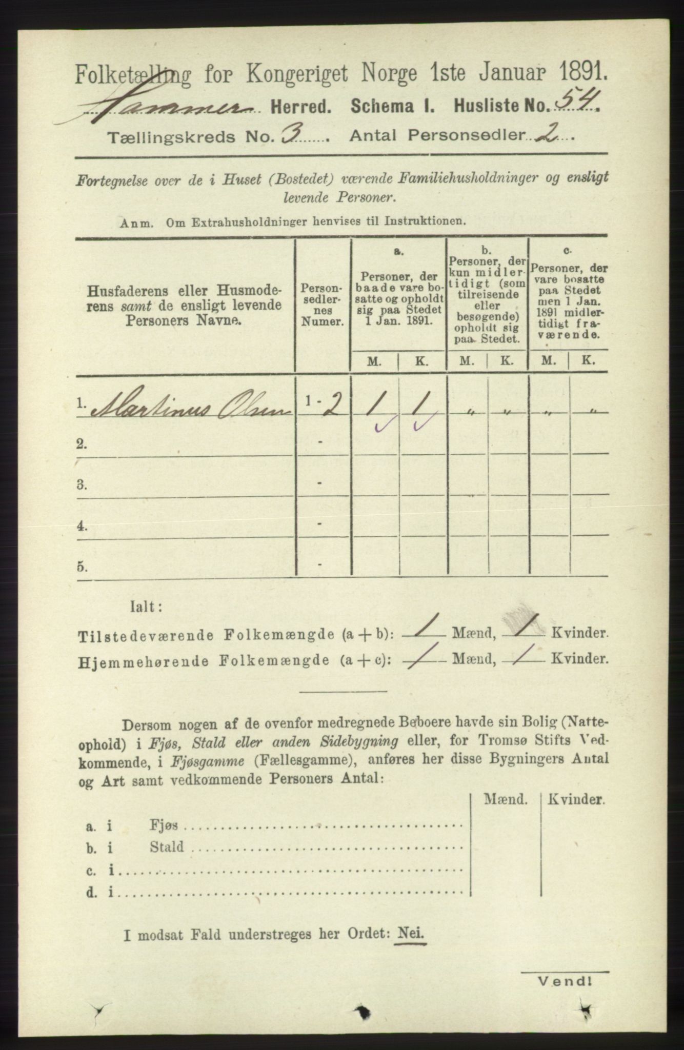 RA, 1891 census for 1254 Hamre, 1891, p. 529