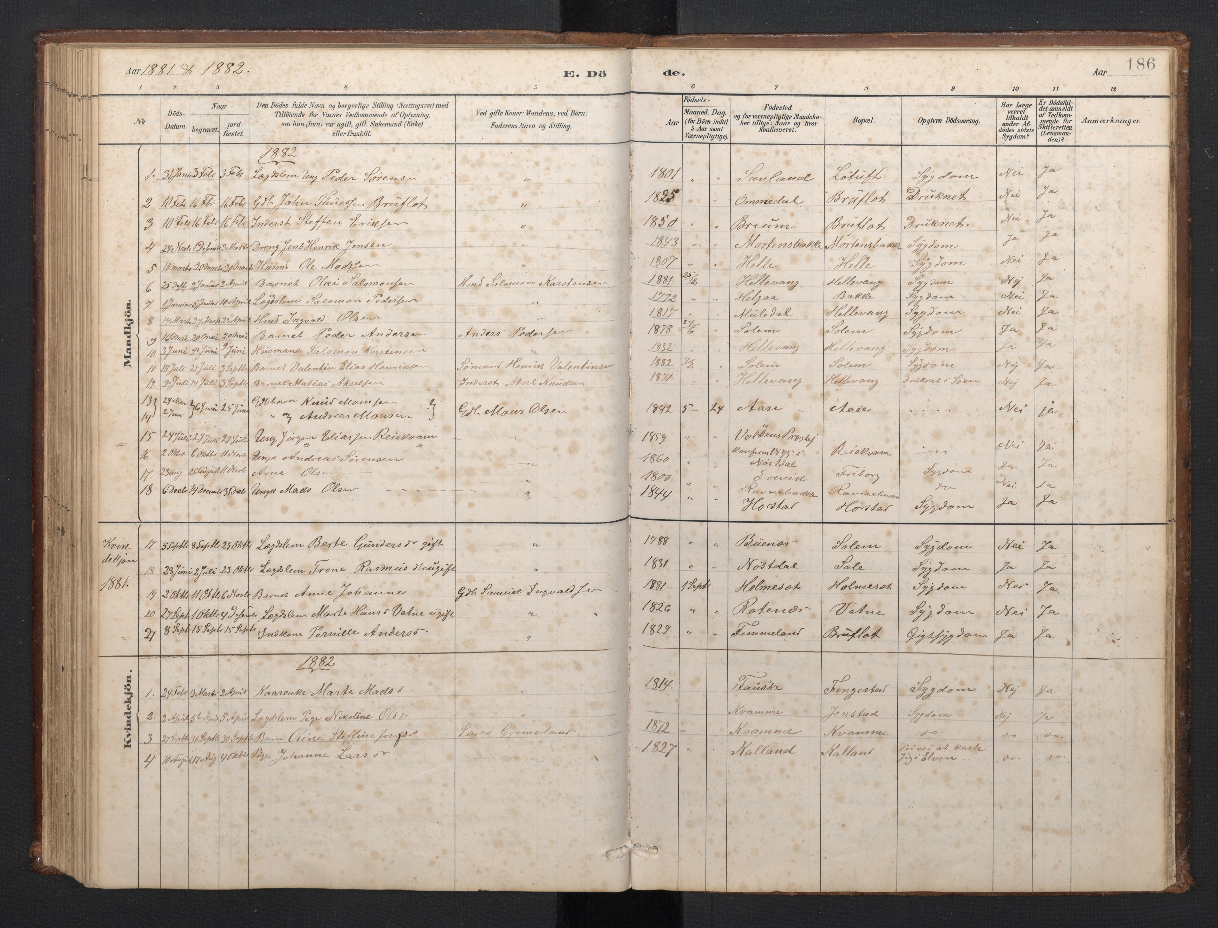 Førde sokneprestembete, SAB/A-79901/H/Hab/Habd/L0003: Parish register (copy) no. D 3, 1881-1897, p. 185b-186a