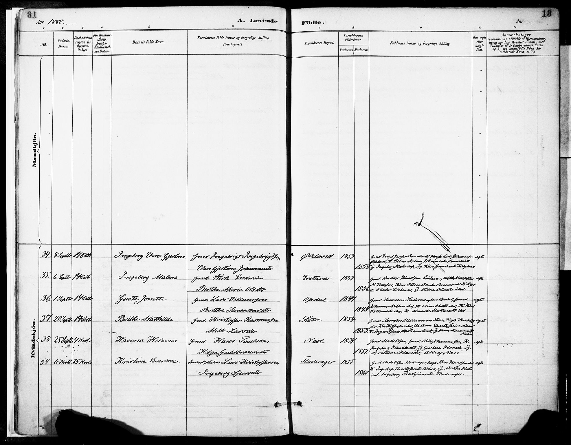 Tysnes sokneprestembete, SAB/A-78601/H/Haa: Parish register (official) no. D 1, 1887-1904, p. 13