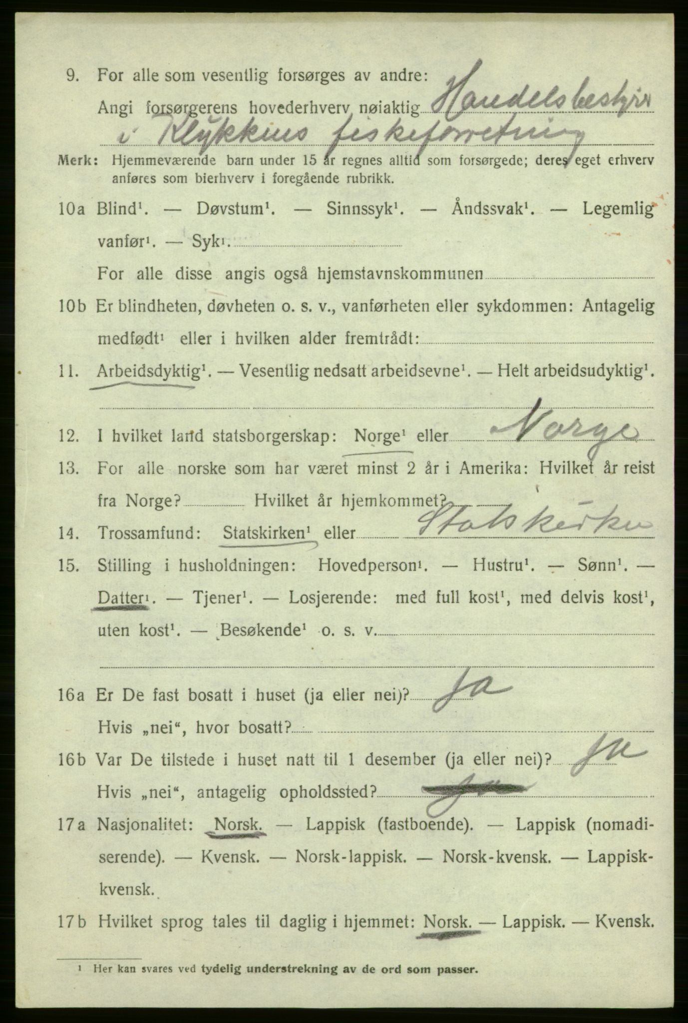 SATØ, 1920 census for Lebesby, 1920, p. 3022