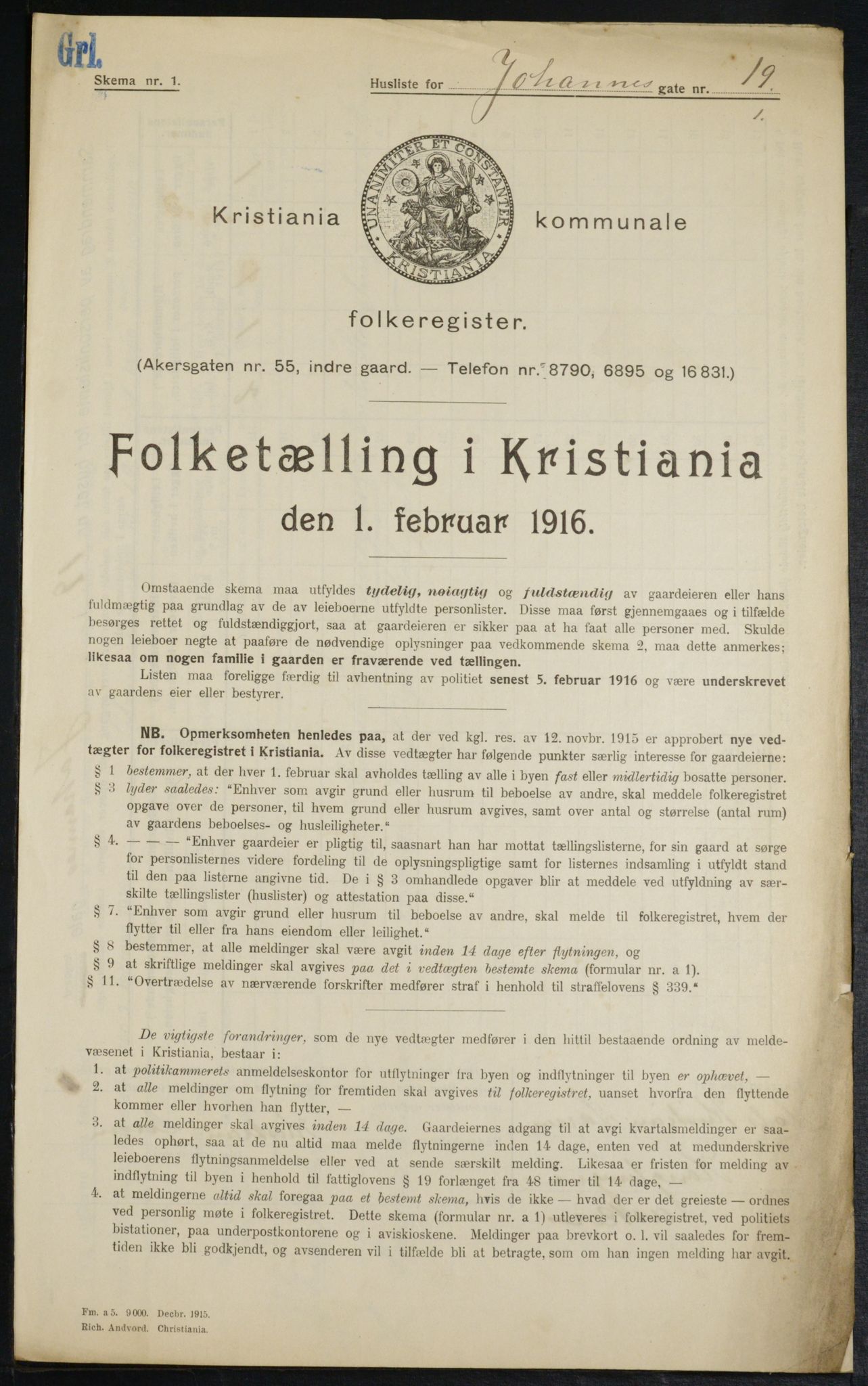 OBA, Municipal Census 1916 for Kristiania, 1916, p. 48413